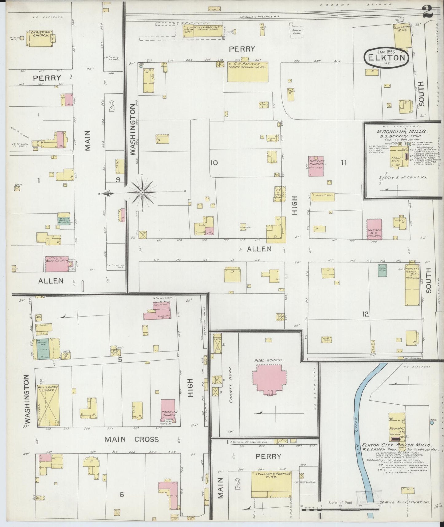 Sanborn Fire Insurance Map from Elkton, Todd County, Kentucky (1893), Sheet #0002 - Historic Sanborn Fire Insurance Map Print, vintage old map wall art, antique decor, genealogy gift, Kentucky Kentucky map