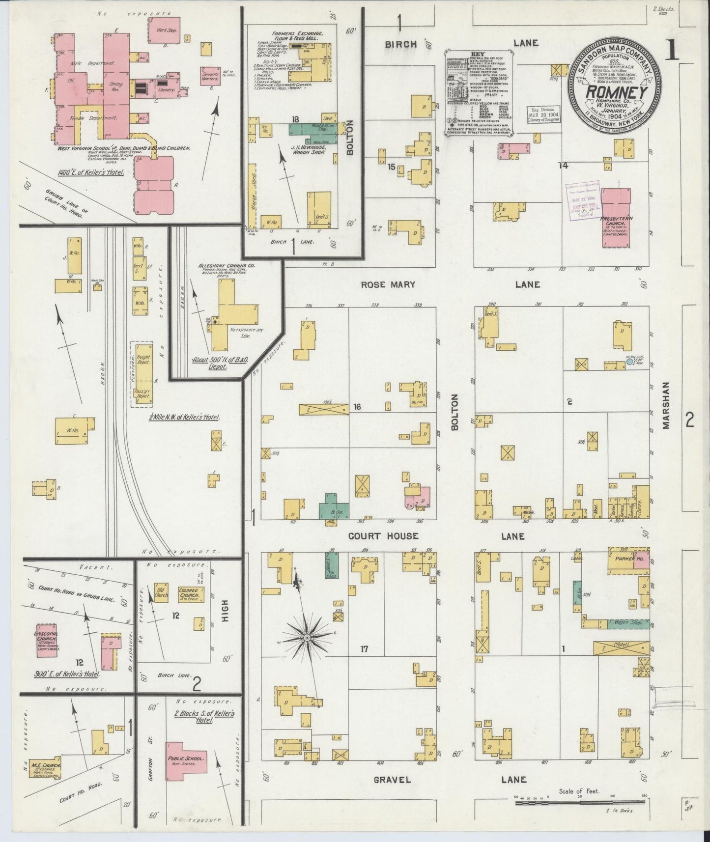 Sanborn Fire Insurance Map from Romney, Hampshire County, West Virginia. (1904) – Historic Sanborn Fire Insurance Map Print