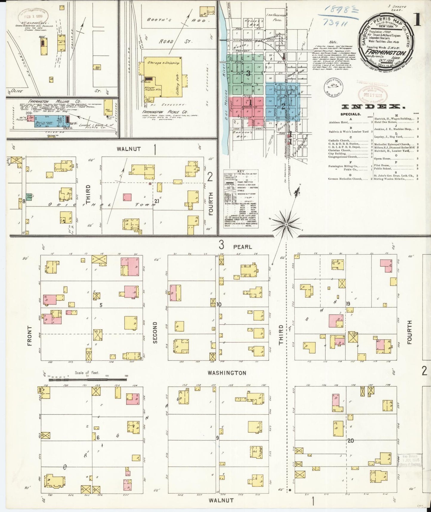 Sanborn Fire Insurance Map from Farmington, Van Buren County, Iowa (1898), Sheet #0001 - Historic Sanborn Fire Insurance Map Print, vintage old map wall art