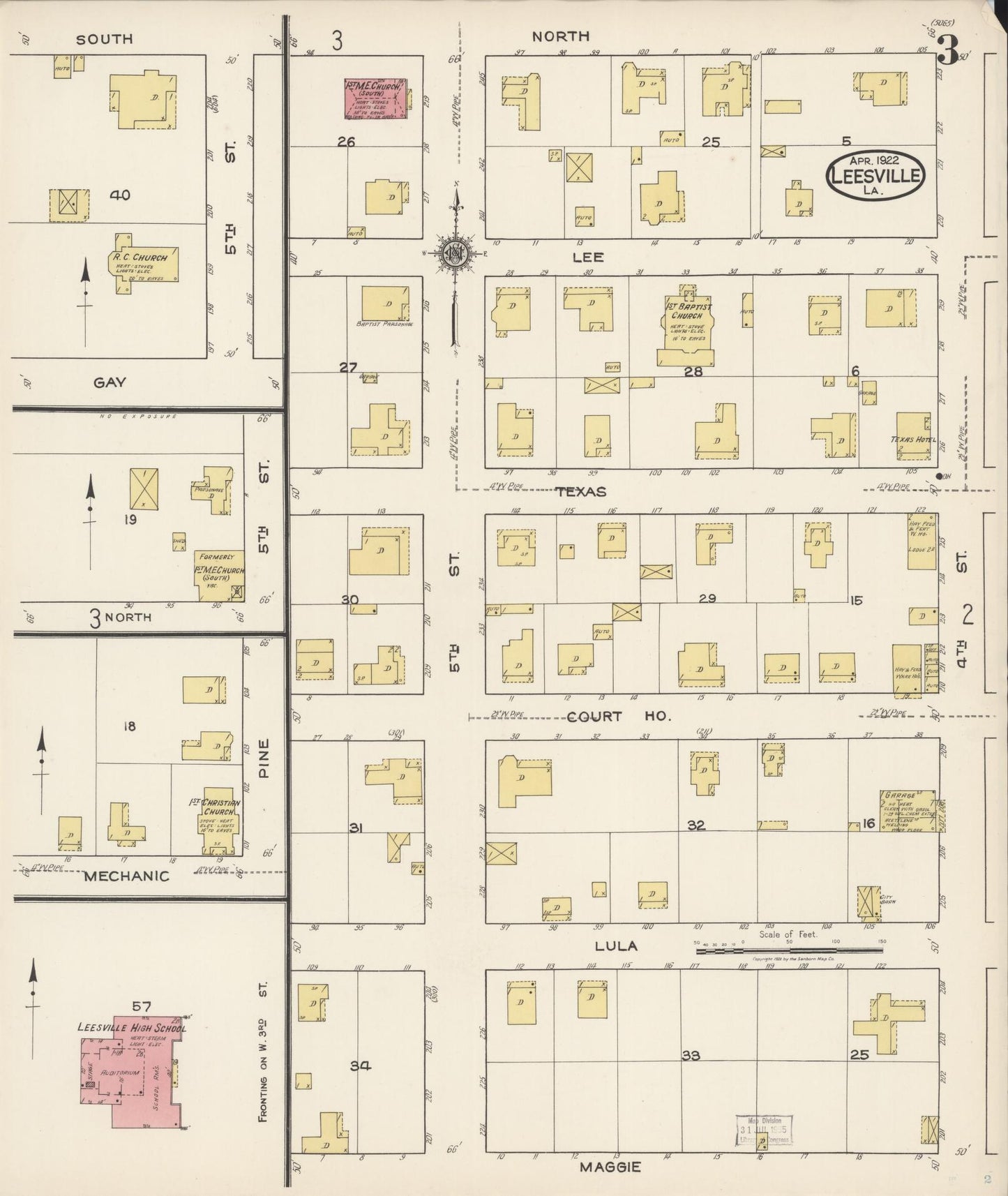 Sanborn Fire Insurance Map from Leesville, Vernon Parish, Louisiana (1922), Sheet #0003 - Complete Map Set gallery image, historic Sanborn map, vintage wall art, Louisiana Louisiana