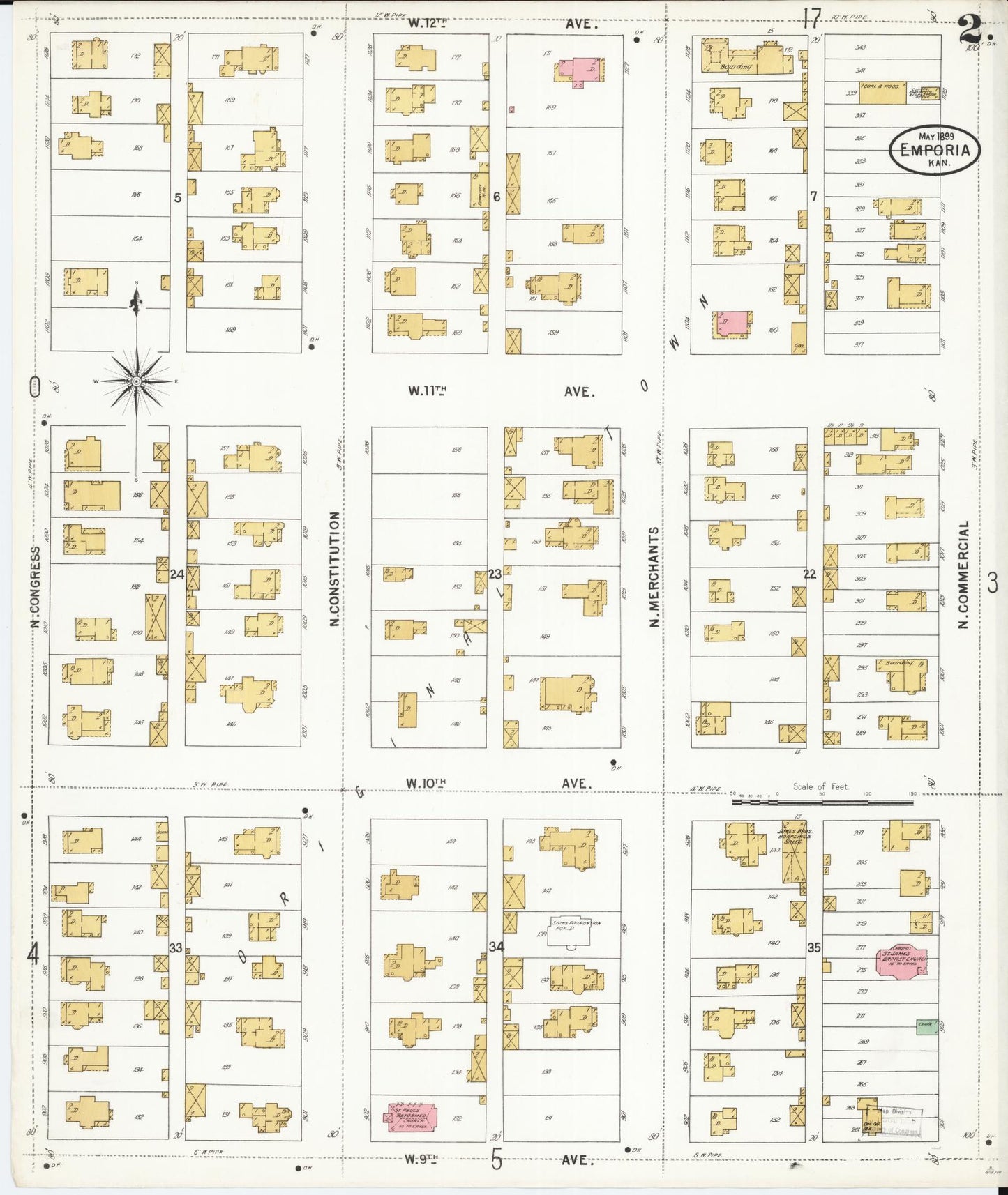 Sanborn Fire Insurance Map from Emporia, Lyon County, Kansas (1899), Sheet #0002 - Historic Sanborn Fire Insurance Map Print, vintage old map wall art, antique decor, genealogy gift, Kansas Kansas map