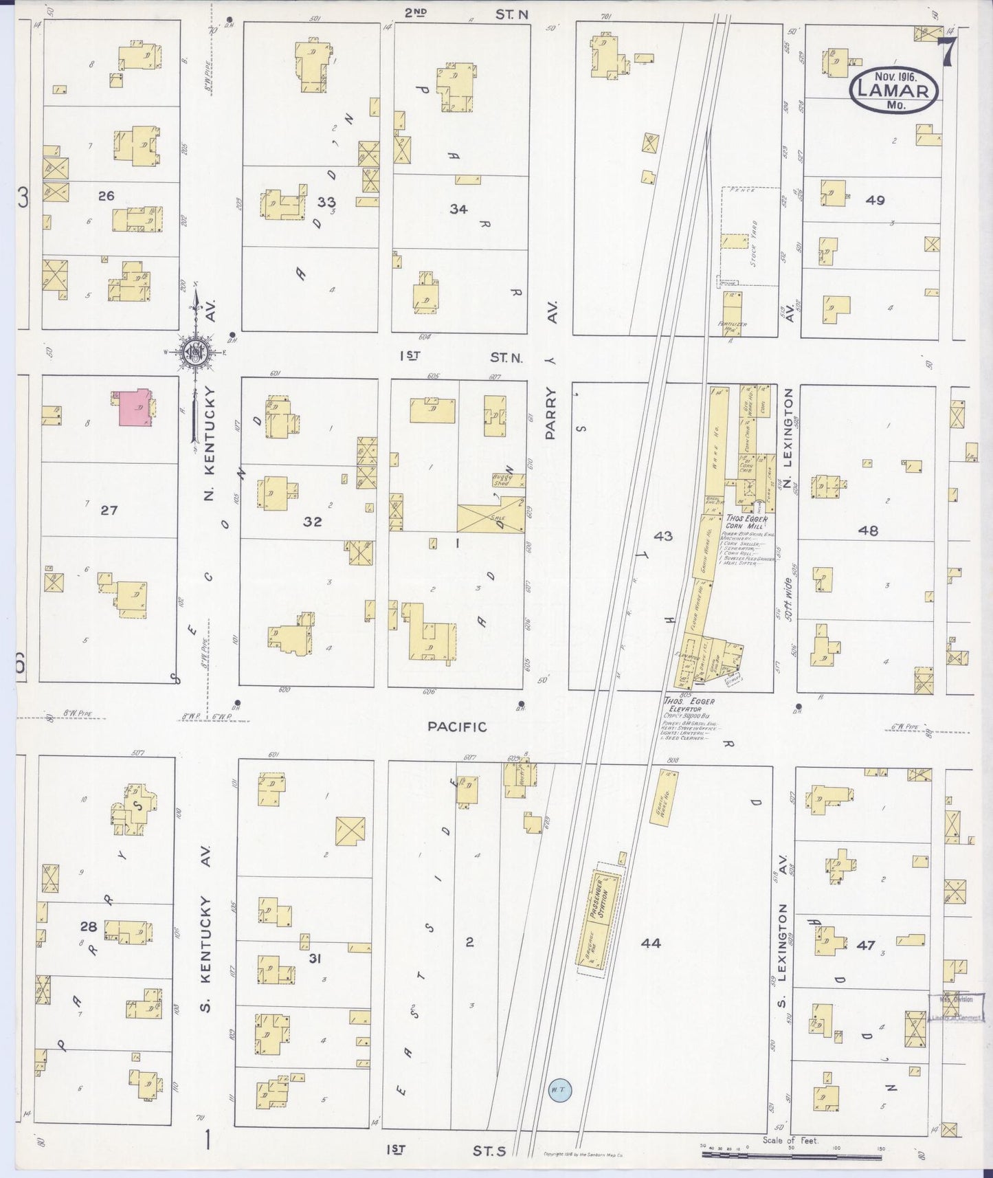 Sanborn Fire Insurance Map from Lamar, Barton County, Missouri (1916), Sheet #0007 - Historic Sanborn Fire Insurance Map Print, vintage old map wall art, antique decor, genealogy gift, Missouri Missouri map