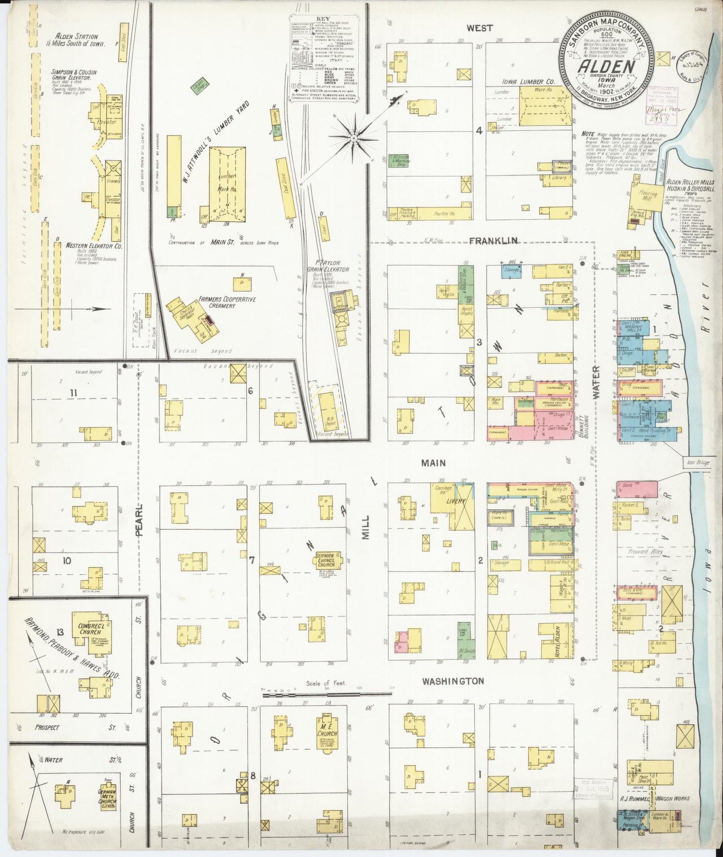 Sanborn Fire Insurance Map from Alden, Hardin County, Iowa (1902), Sheet #0001 - Historic Sanborn Fire Insurance Map Print, vintage old map wall art