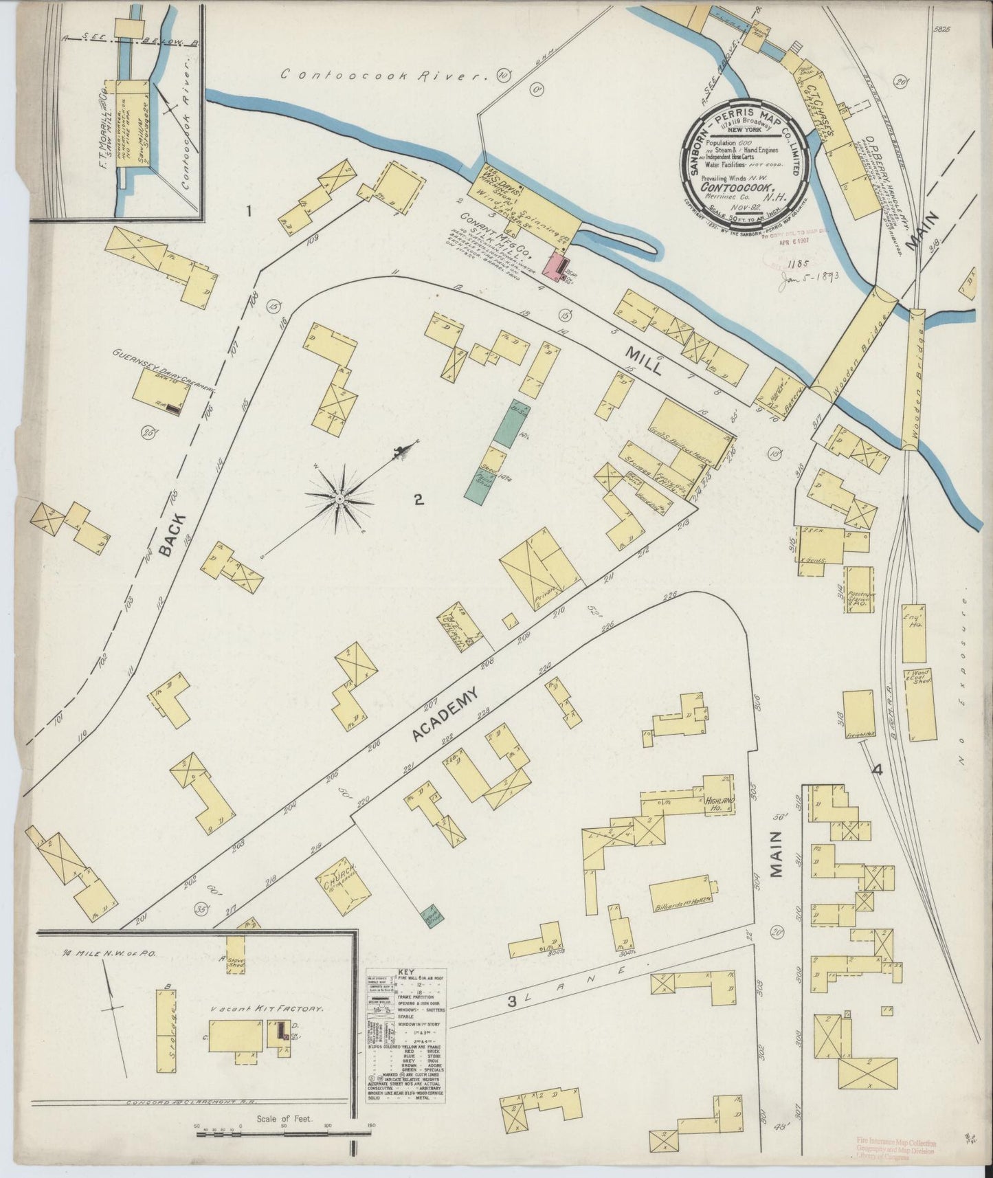 Sanborn Fire Insurance Map from Contoocook, Merrimack County, New Hampshire. (1892) – Historic Sanborn Fire Insurance Map Print