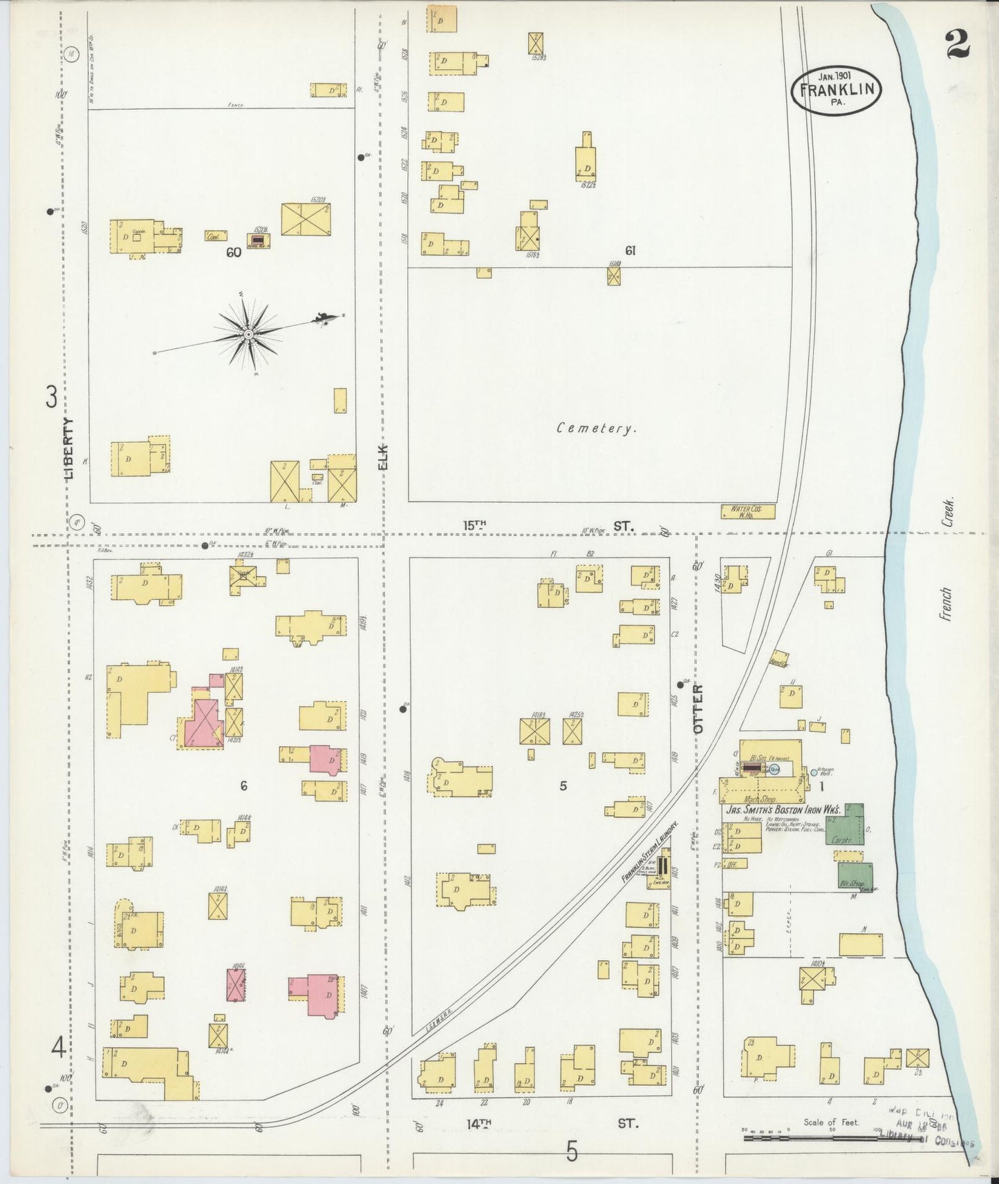 Sanborn Fire Insurance Map from Franklin, Venango County, Pennsylvania (1901), Sheet #0002 - Historic Sanborn Fire Insurance Map Print, vintage old map wall art, antique decor, genealogy gift, Pennsylvania Pennsylvania map