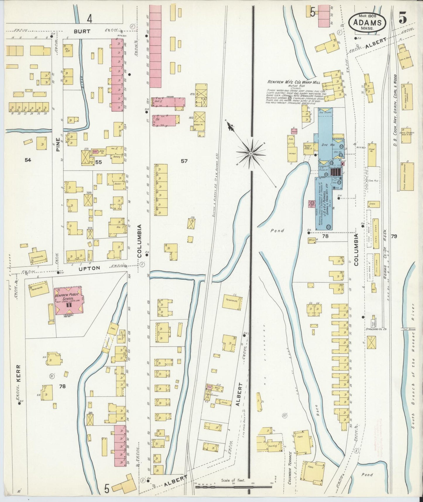 Sanborn Fire Insurance Map from Adams, Berkshire County, Massachusetts (1908), Sheet #0005 - Historic Sanborn Fire Insurance Map Print, vintage old map wall art, antique decor, genealogy gift, Massachusetts Massachusetts map
