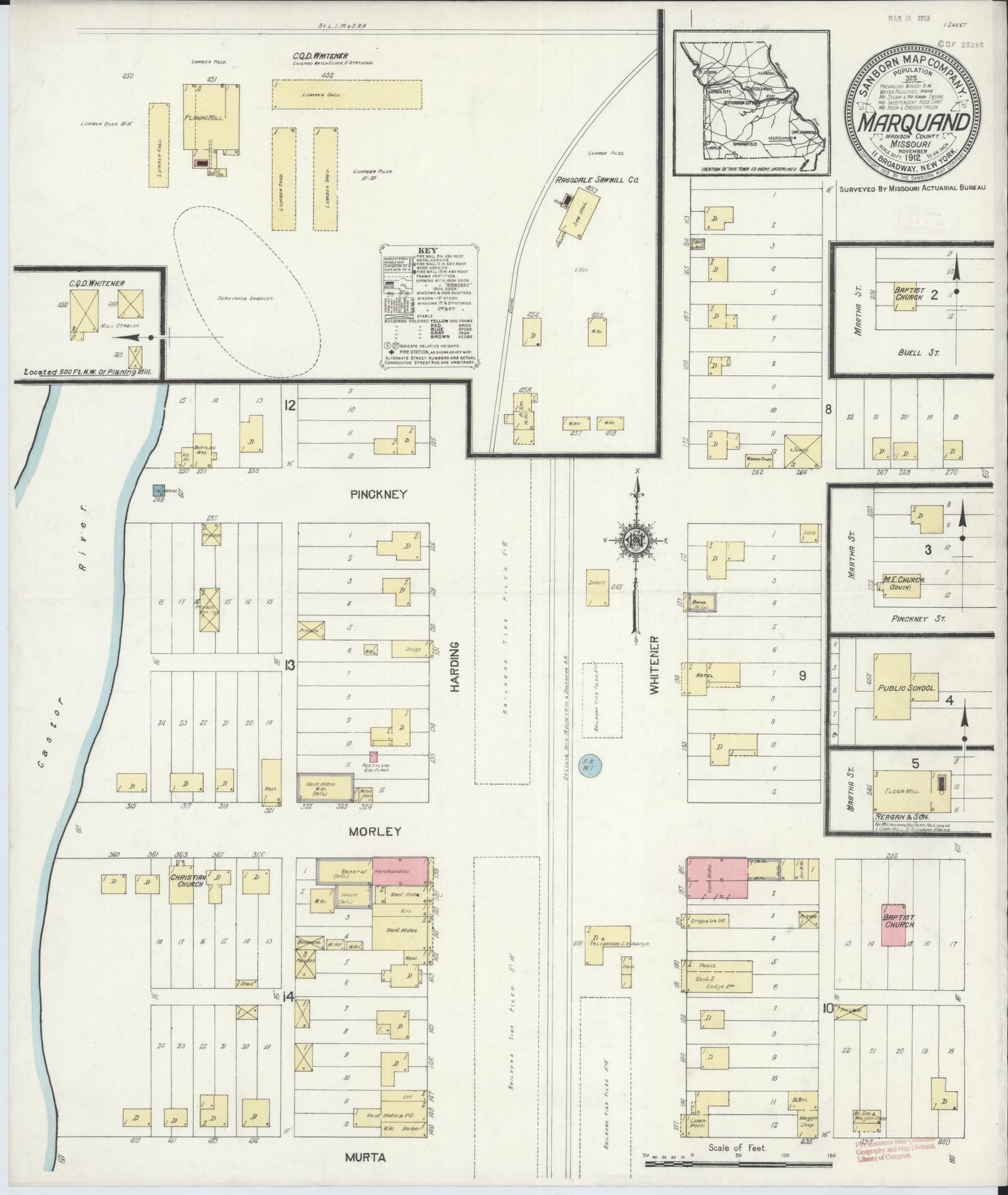 Sanborn Fire Insurance Map from Marquand, Madison County, Missouri (1912), Sheet #0001 - Historic Sanborn Fire Insurance Map Print, vintage old map wall art, antique decor, genealogy gift, Missouri Missouri map