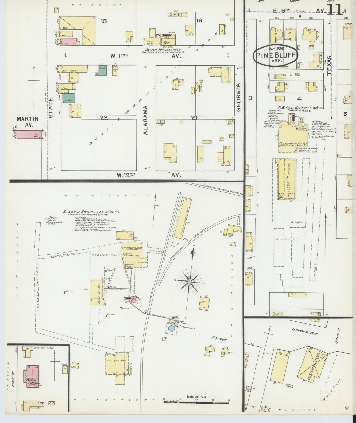 Sanborn Fire Insurance Map from Pine Bluff, Jefferson County, Arkansas (1892), Sheet #0011 - Complete Map Set gallery image, historic Sanborn map, vintage wall art, Arkansas Arkansas