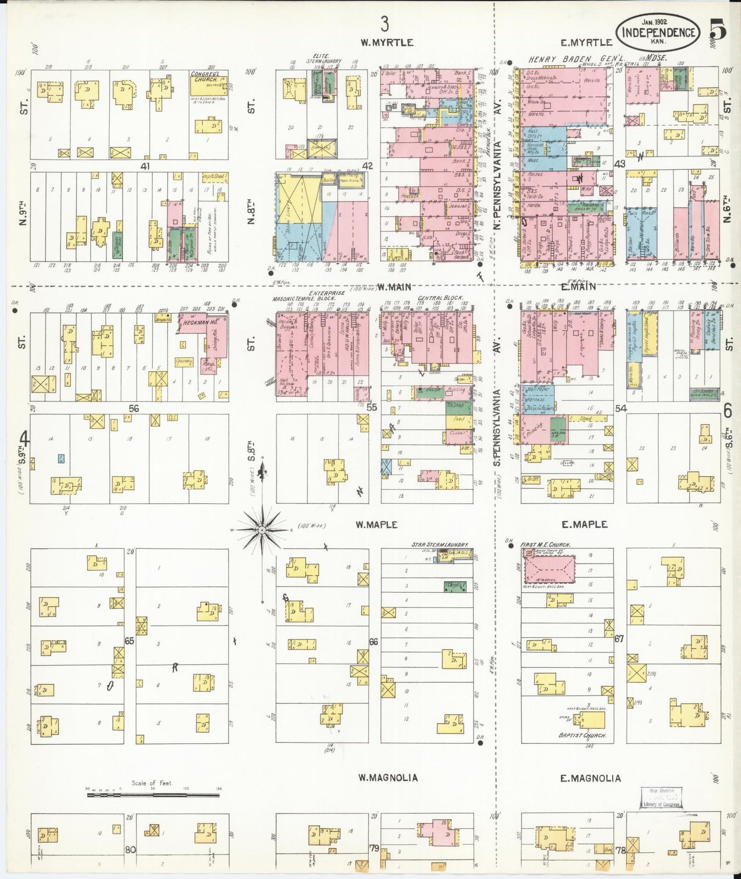 Sanborn Fire Insurance Map from Independence, Montgomery County, Kansas (1902), Sheet #0005 - Historic Sanborn Fire Insurance Map Print, vintage old map wall art, antique decor, genealogy gift, Kansas Kansas map