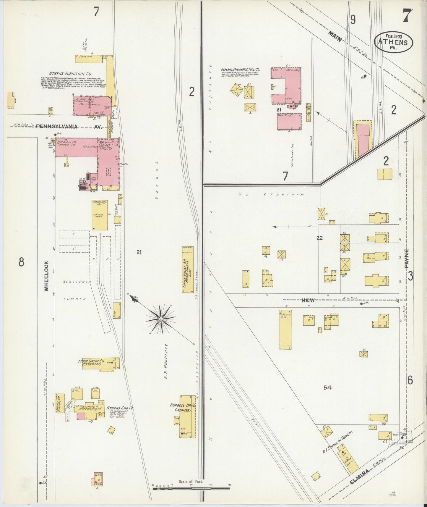 Sanborn Fire Insurance Map from Athens, Bradford County, Pennsylvania (1903), Sheet #0007 - Historic Sanborn Fire Insurance Map Print, vintage old map wall art, antique decor, genealogy gift, Pennsylvania Pennsylvania map