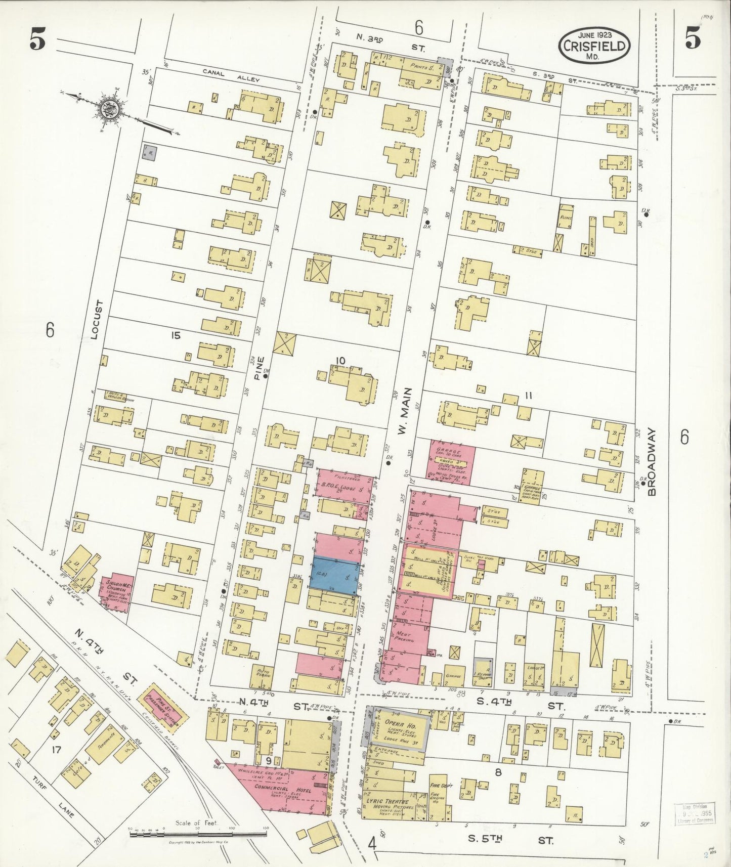 Sanborn Fire Insurance Map from Crisfield, Somerset County, Maryland (1923), Sheet #0005 - Historic Sanborn Fire Insurance Map Print, vintage old map wall art, antique decor, genealogy gift, Maryland Maryland map