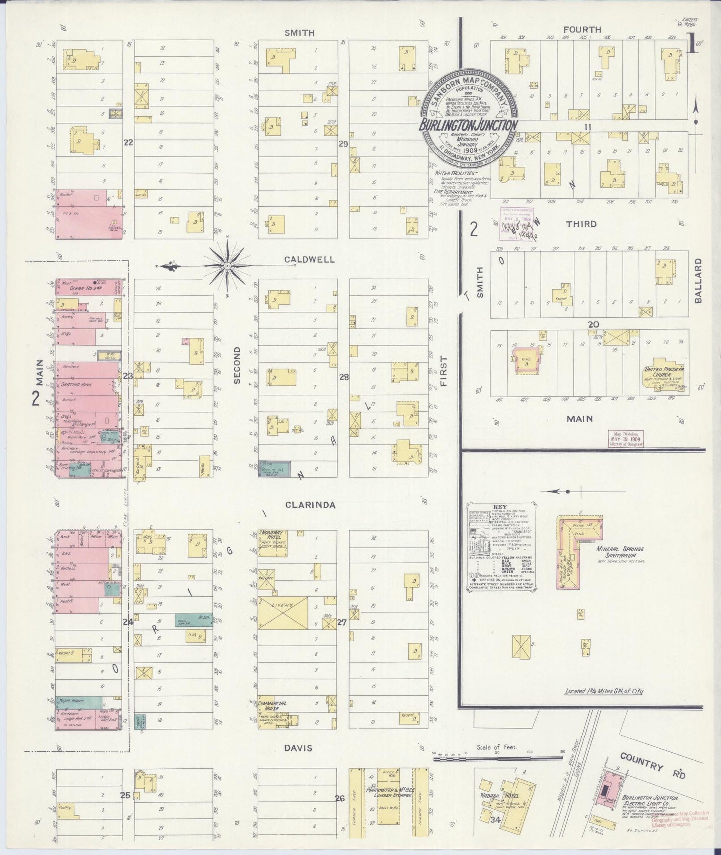 Sanborn Fire Insurance Map from Burlington Junction, Nodaway County, Missouri (1909), Sheet #0001 - Historic Sanborn Fire Insurance Map Print, vintage old map wall art, antique decor, genealogy gift, Missouri Missouri map