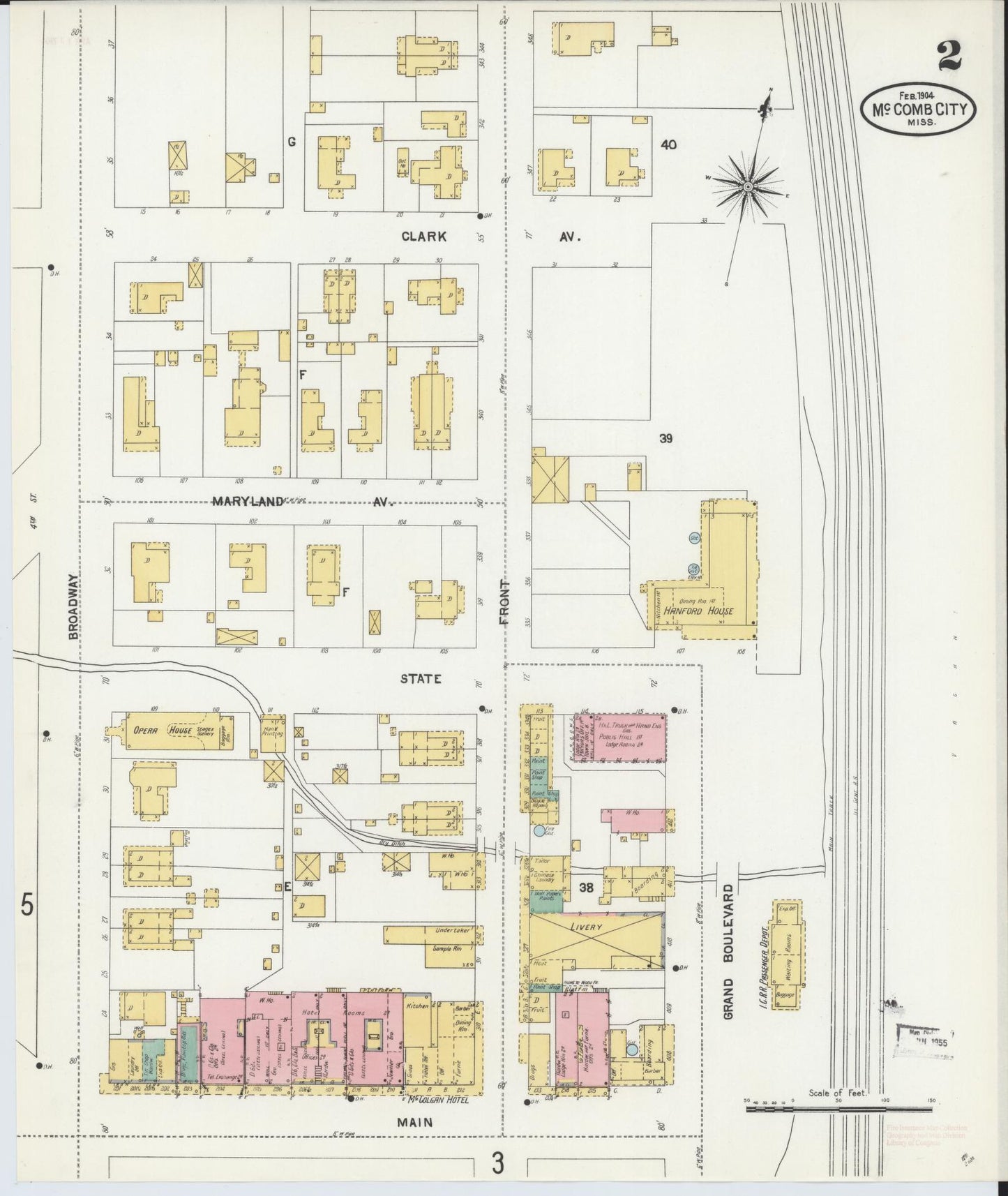Sanborn Fire Insurance Map from McComb, Pike County, Mississippi (1904), Sheet #0002 - Historic Sanborn Fire Insurance Map Print, vintage old map wall art, antique decor, genealogy gift, Mississippi Mississippi map