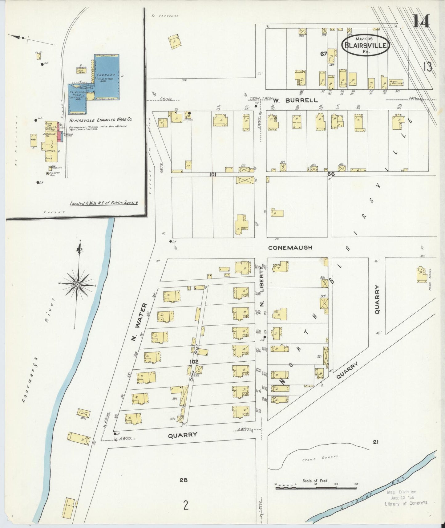 Sanborn Fire Insurance Map from Blairsville, Indiana County, Pennsylvania (1909), Sheet #0014 - Historic Sanborn Fire Insurance Map Print, vintage old map wall art, antique decor, genealogy gift, Pennsylvania Pennsylvania map