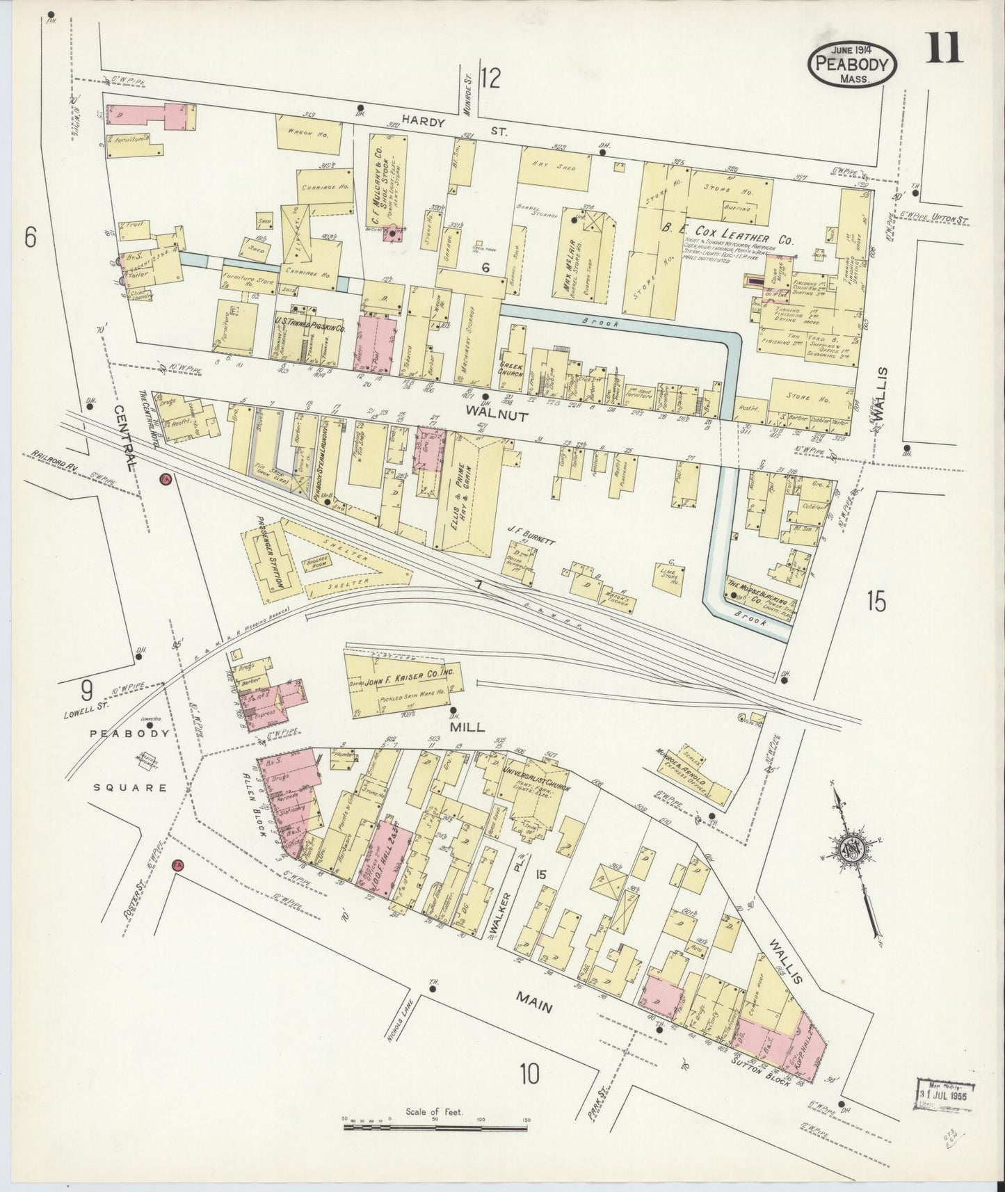 Sanborn Fire Insurance Map from Peabody, Essex County, Massachusetts (1914), Sheet #0011 - Historic Sanborn Fire Insurance Map Print, vintage old map wall art, antique decor, genealogy gift, Massachusetts Massachusetts map