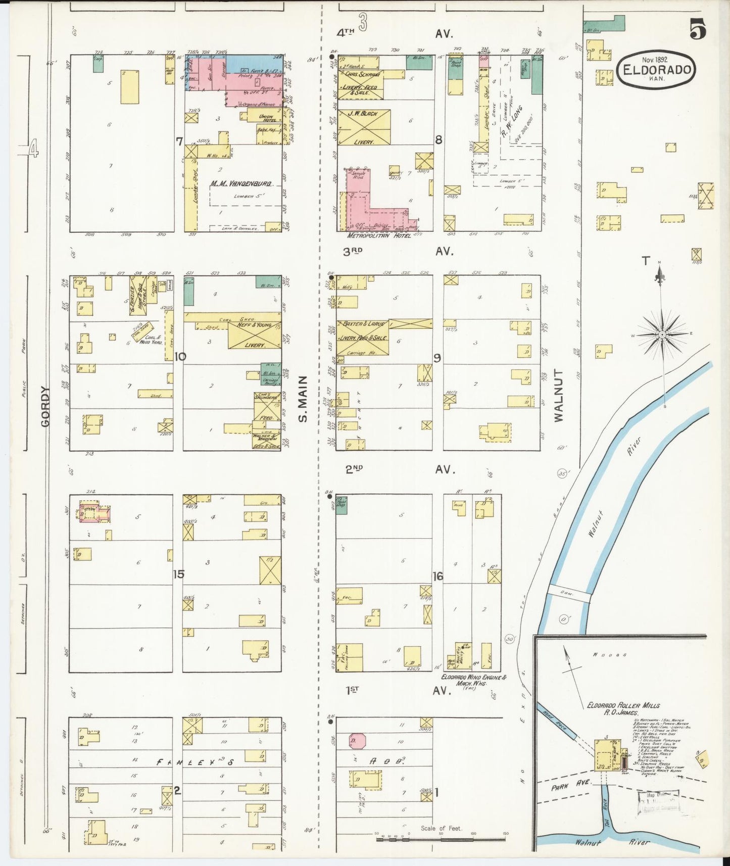 Sanborn Fire Insurance Map from El Dorado, Butler County, Kansas (1892), Sheet #0005 - Historic Sanborn Fire Insurance Map Print, vintage old map wall art, antique decor, genealogy gift, Kansas Kansas map