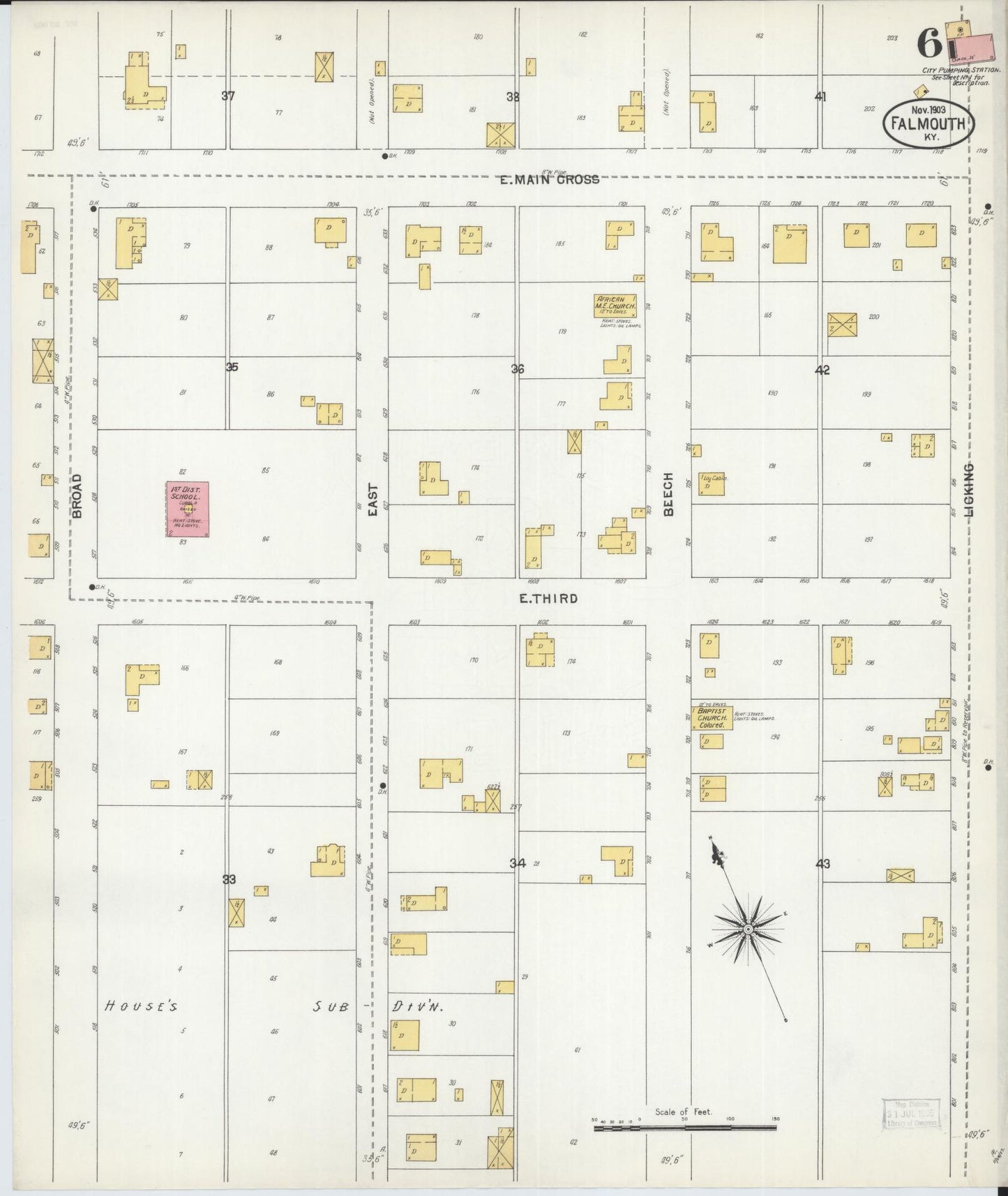 Sanborn Fire Insurance Map from Falmouth, Pendleton County, Kentucky (1903), Sheet #0006 - Historic Sanborn Fire Insurance Map Print, vintage old map wall art, antique decor, genealogy gift, Kentucky Kentucky map