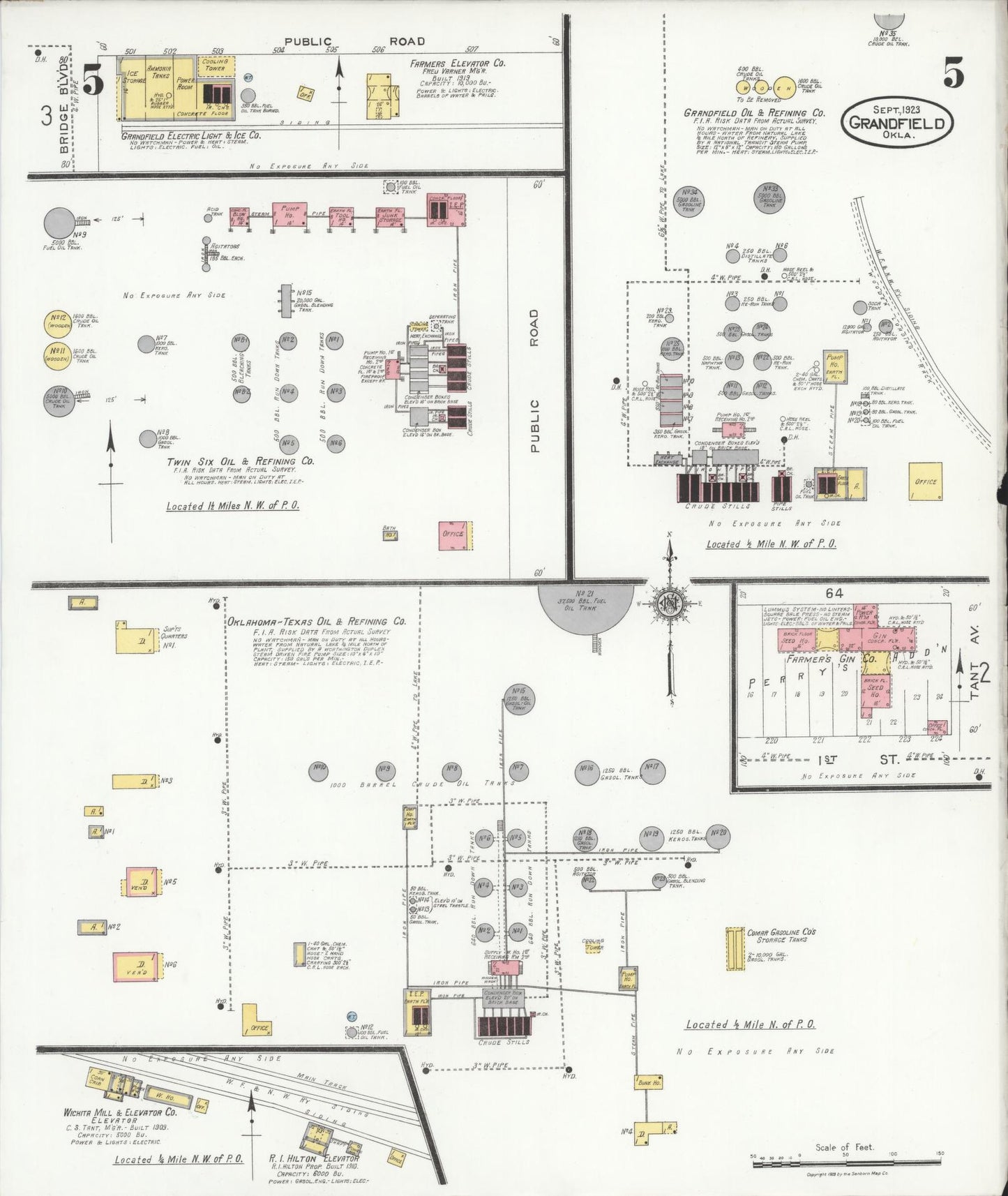 Sanborn Fire Insurance Map from Grandfield, Tillman County, Oklahoma (1923), Sheet #0005 - Complete Map Set gallery image, historic Sanborn map, vintage wall art, Oklahoma Oklahoma