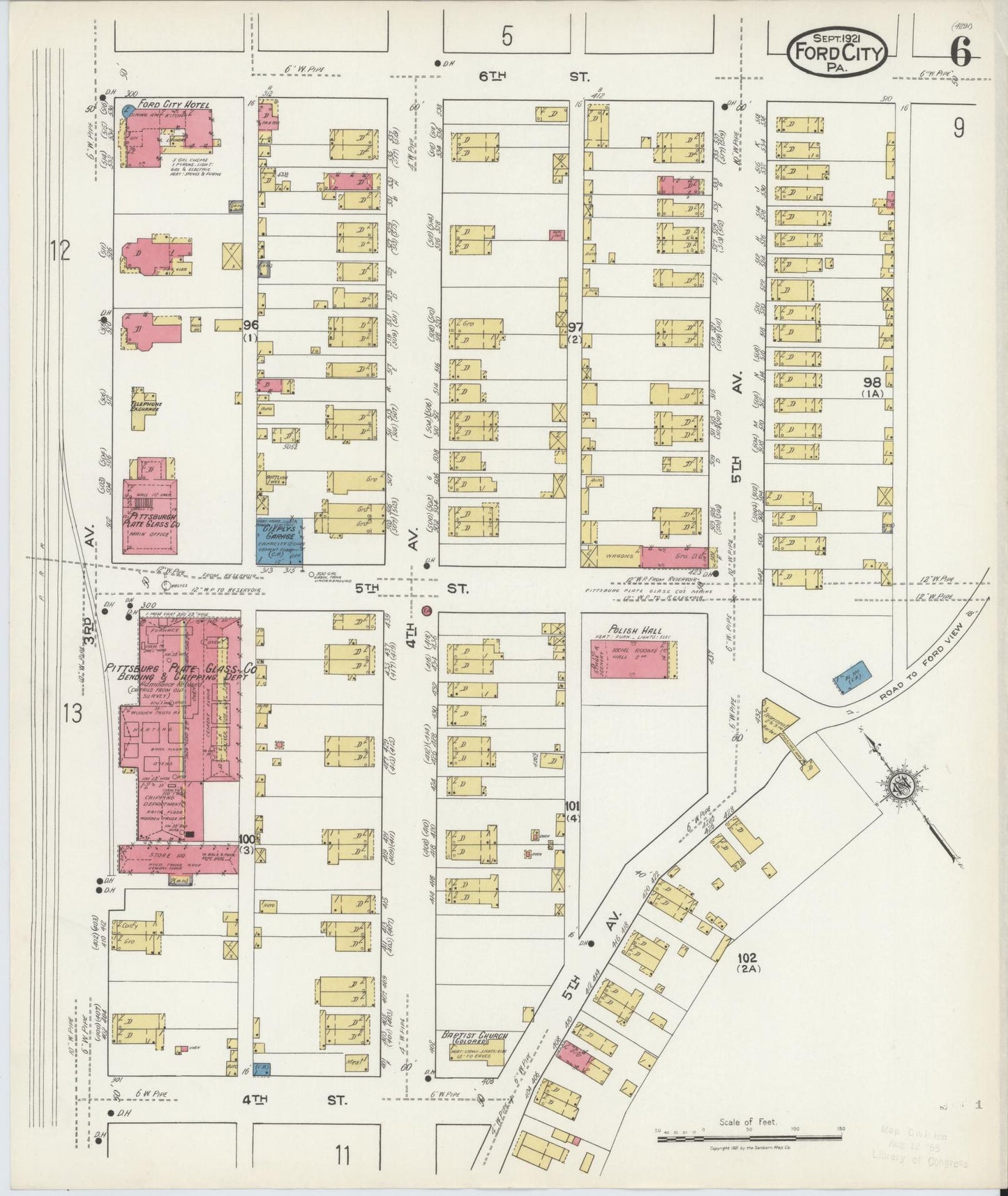 Sanborn Fire Insurance Map from Ford City, Armstrong County, Pennsylvania (1921), Sheet #0006 - Historic Sanborn Fire Insurance Map Print, vintage old map wall art, antique decor, genealogy gift, Pennsylvania Pennsylvania map