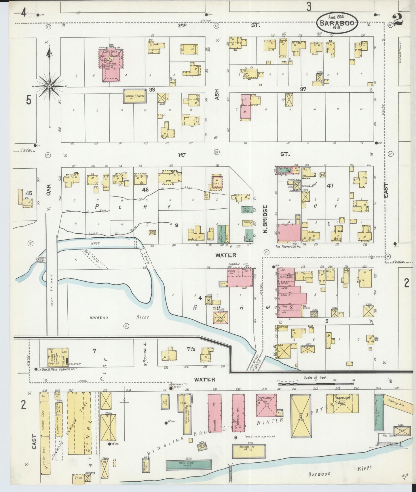 Sanborn Fire Insurance Map from Baraboo, Sauk County, Wisconsin (1904), Sheet #0002 - Historic Sanborn Fire Insurance Map Print, vintage old map wall art, antique decor, genealogy gift, Wisconsin Wisconsin map