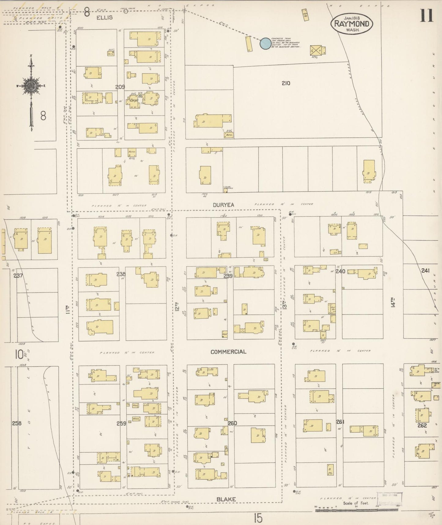 Sanborn Fire Insurance Map from Raymond, Pacific County, Washington (1913), Sheet #0011 - Historic Sanborn Fire Insurance Map Print, vintage old map wall art, antique decor, genealogy gift, Washington Washington map