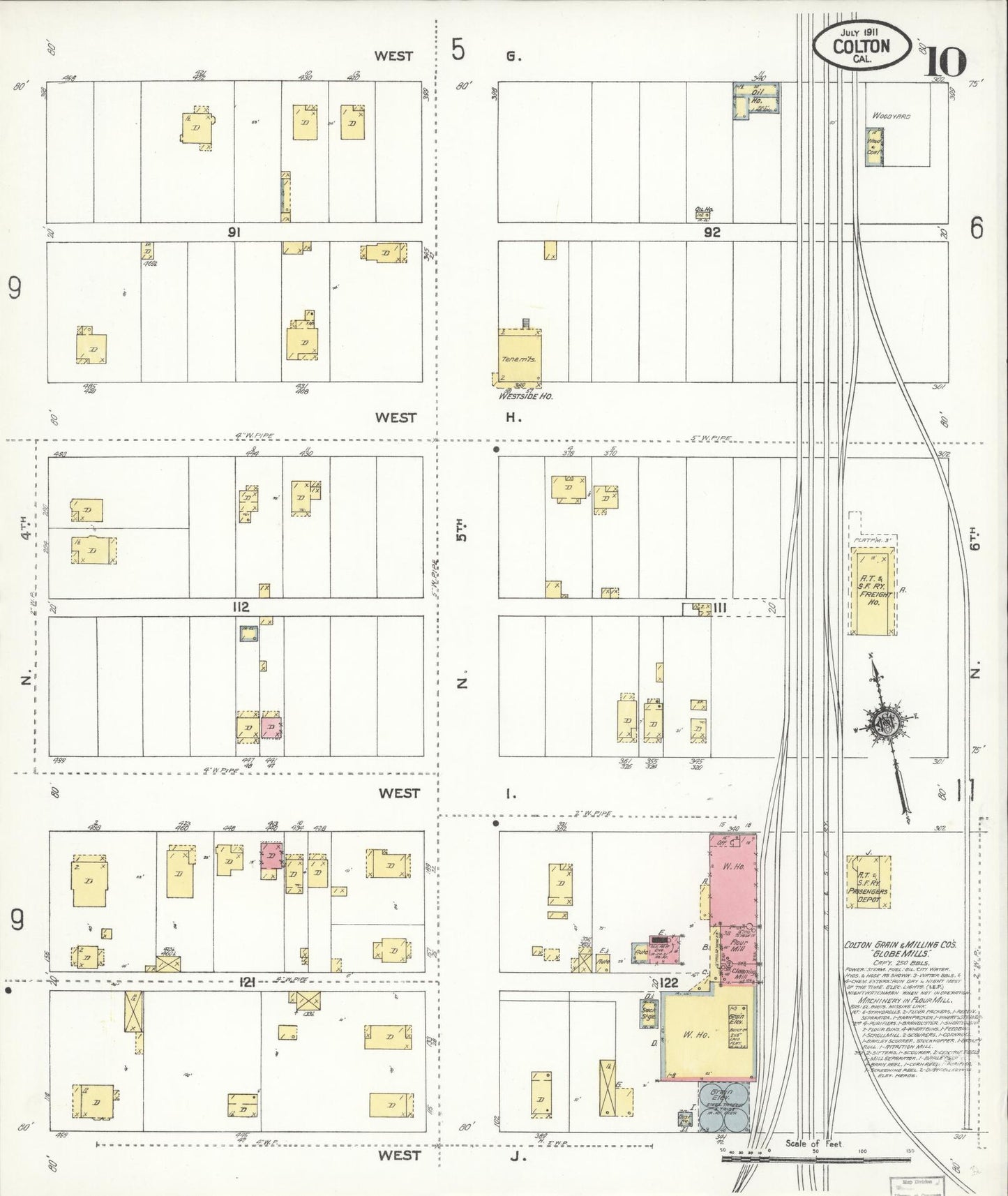 Sanborn Fire Insurance Map from Colton, San Bernardino County, California (1911), Sheet #0010 - Historic Sanborn Fire Insurance Map Print, vintage old map wall art, antique decor, genealogy gift, California California map