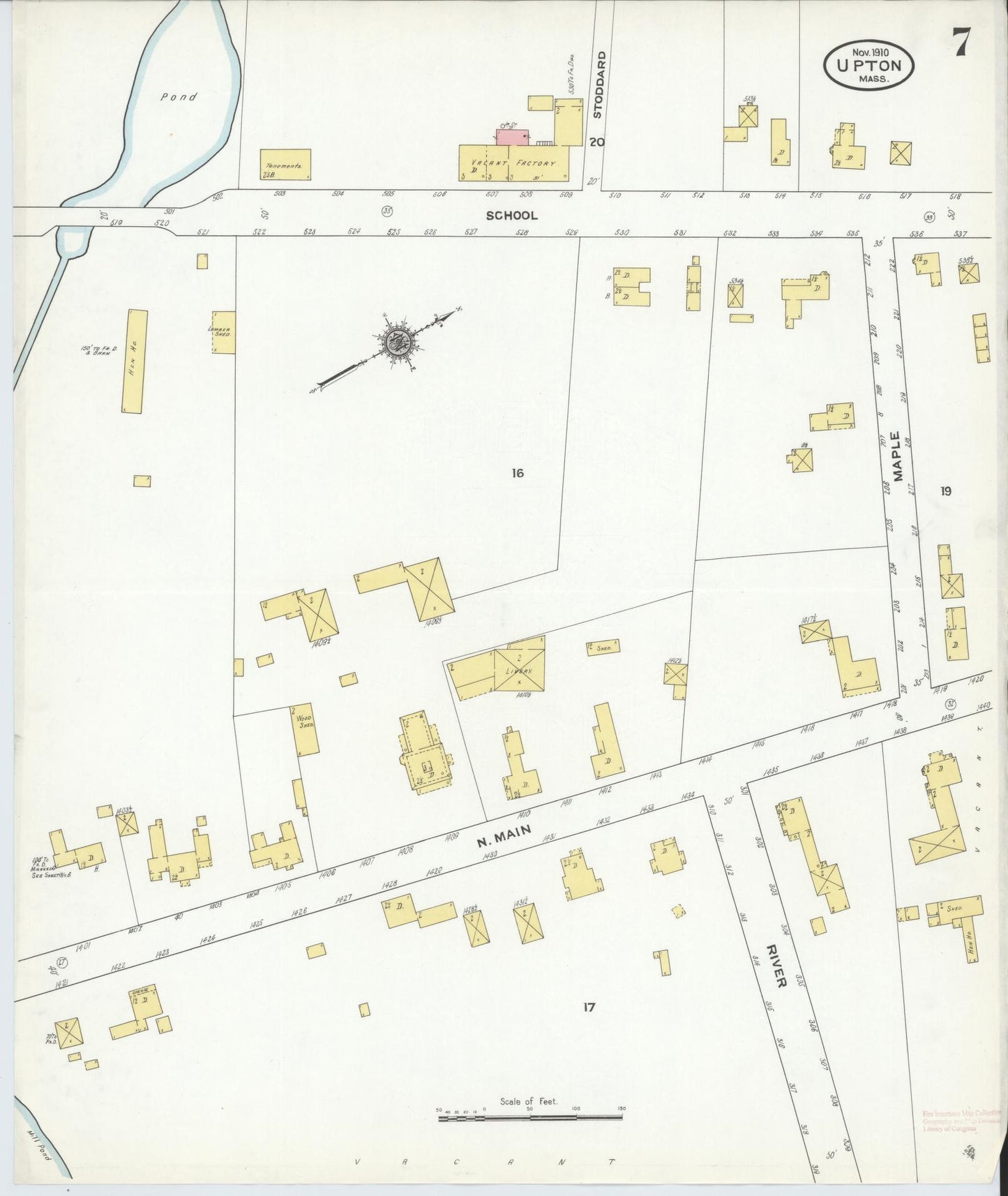 Sanborn Fire Insurance Map from Upton, Worcester County, Massachusetts (1910), Sheet #0007 - Historic Sanborn Fire Insurance Map Print, vintage old map wall art, antique decor, genealogy gift, Massachusetts Massachusetts map
