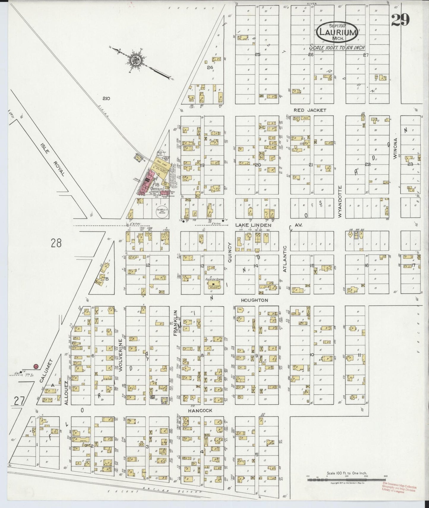 Sanborn Fire Insurance Map from Laurium, Houghton County, Michigan (1917), Sheet #0029 - Complete Map Set gallery image, historic Sanborn map, vintage wall art, Michigan Michigan