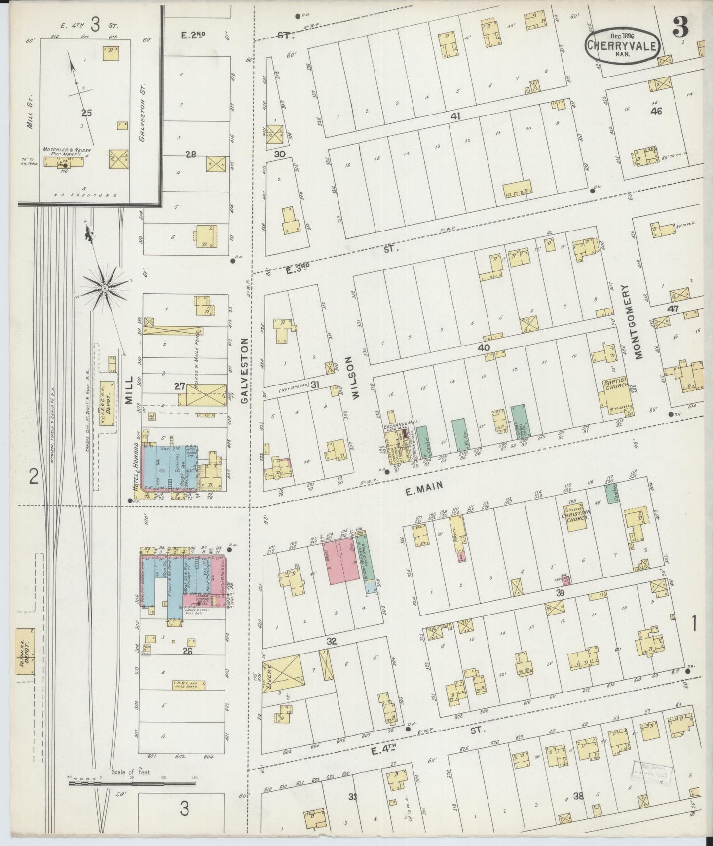 Sanborn Fire Insurance Map from Cherryvale, Montgomery County, Kansas (1896), Sheet #0003 - Historic Sanborn Fire Insurance Map Print, vintage old map wall art, antique decor, genealogy gift, Kansas Kansas map
