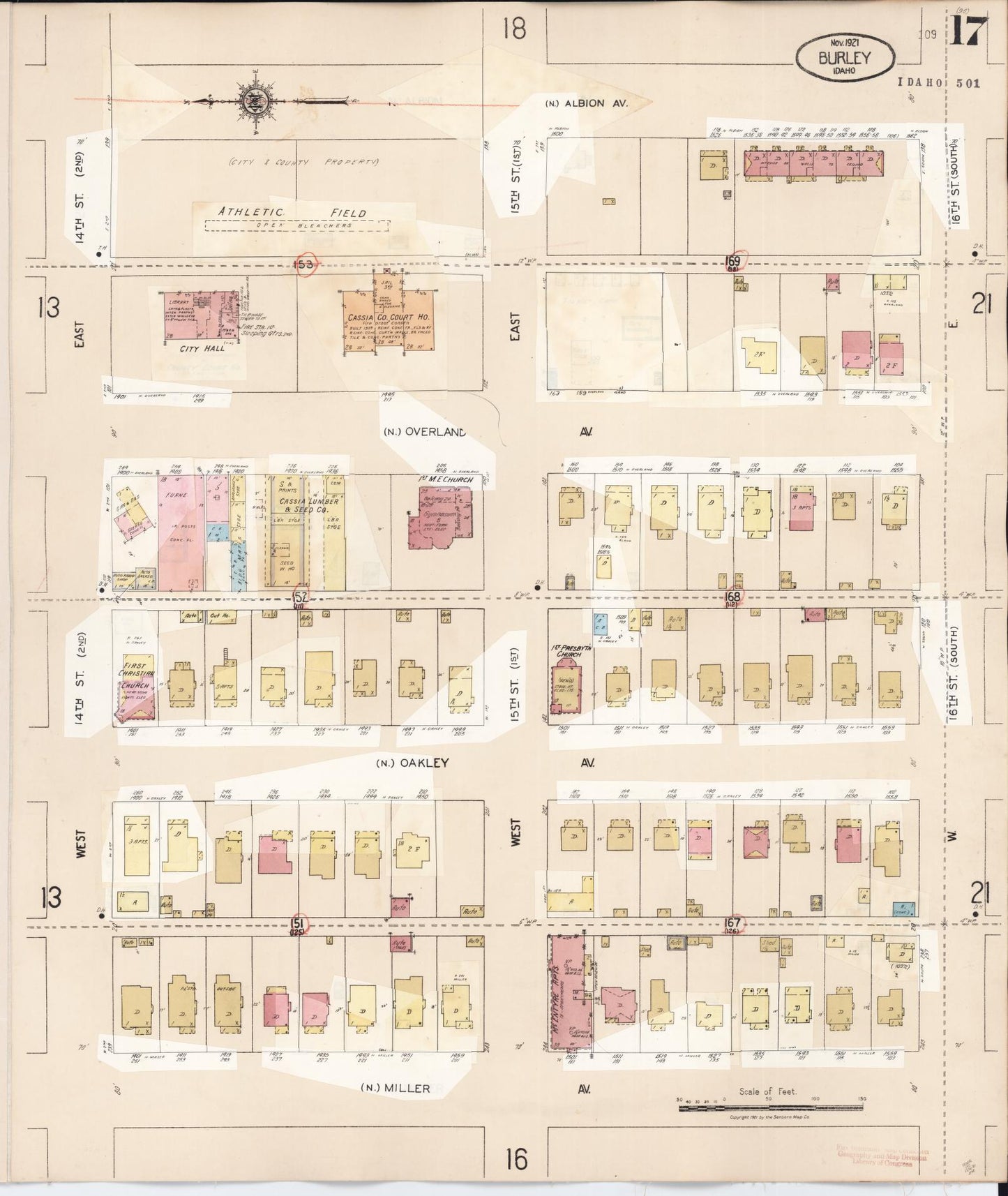 Sanborn Fire Insurance Map from Burley, Cassia County, Idaho (1949), Sheet #0017 - Historic Sanborn Fire Insurance Map Print, vintage old map wall art, antique decor, genealogy gift, Idaho Idaho map