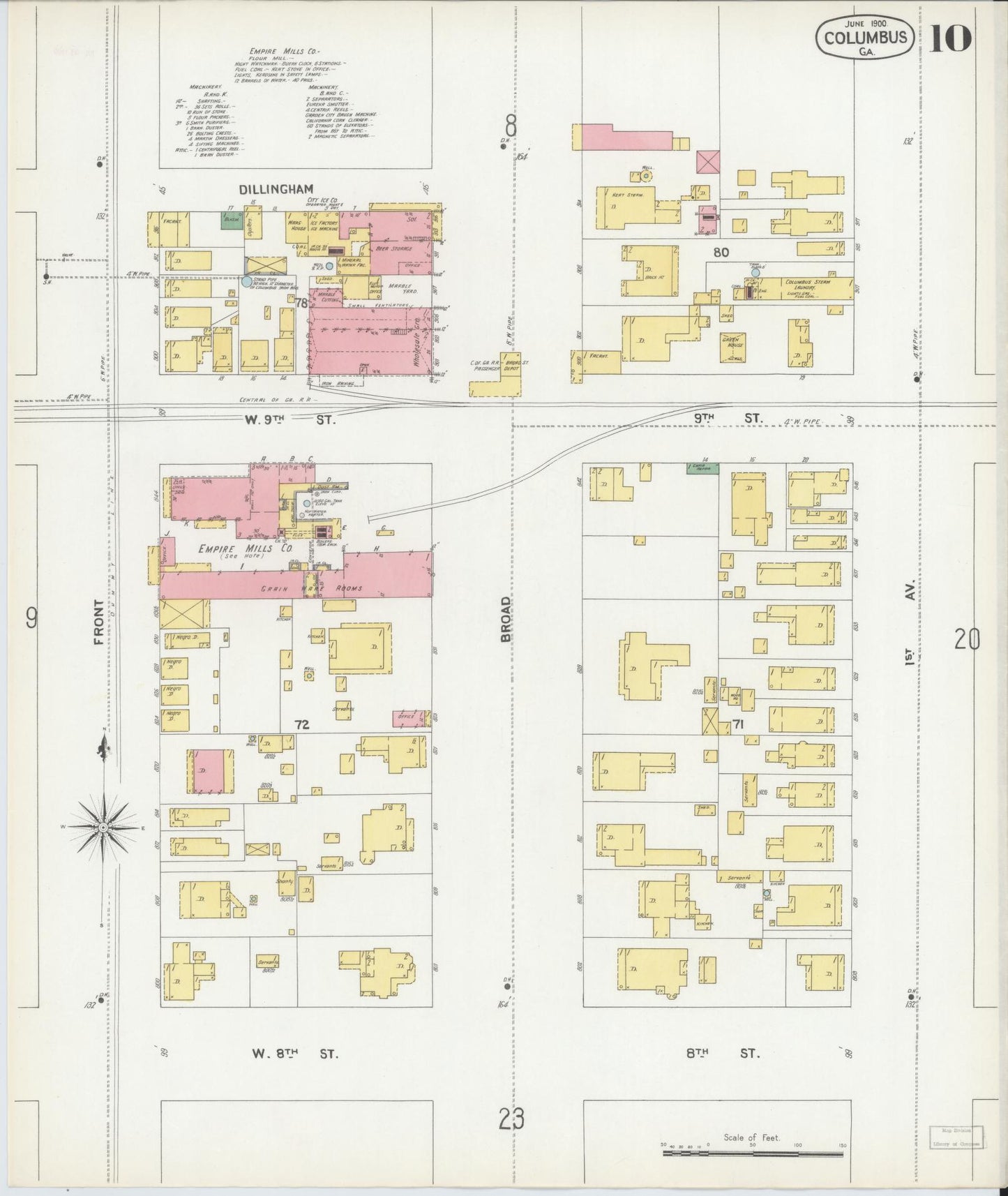 Sanborn Fire Insurance Map from Columbus, Muscogee County, Georgia (1900), Sheet #0010 - Historic Sanborn Fire Insurance Map Print, vintage old map wall art, antique decor, genealogy gift, Georgia Georgia map
