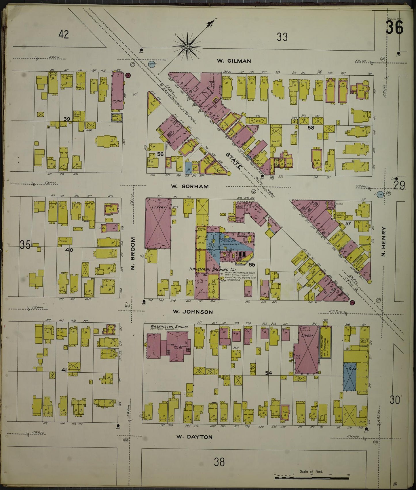 Sanborn Fire Insurance Map from Madison, Dane County, Wisconsin (1908), Sheet #0036 - Historic Sanborn Fire Insurance Map Print, vintage old map wall art, antique decor, genealogy gift, Wisconsin Wisconsin map