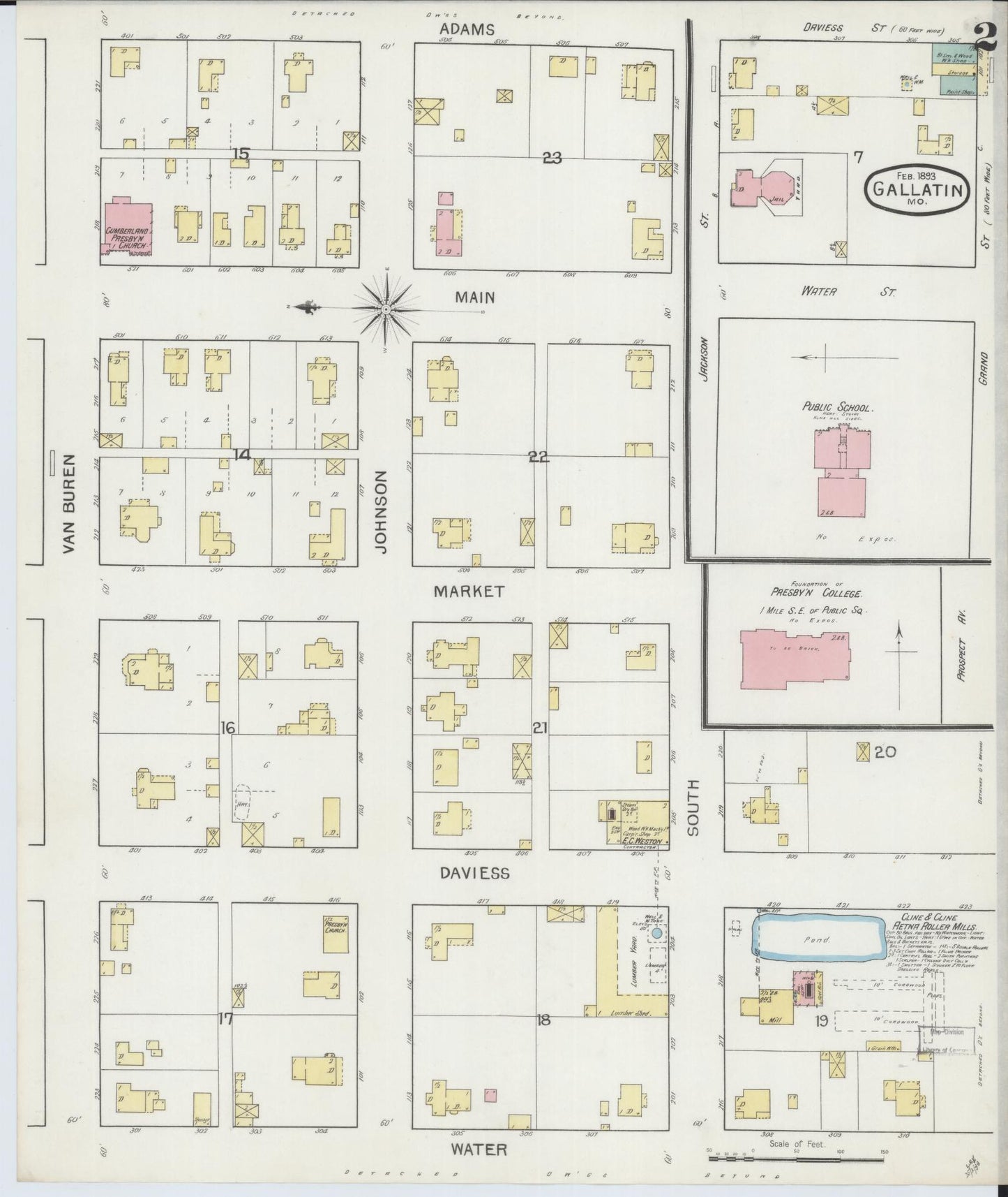 Sanborn Fire Insurance Map from Gallatin, Daviess County, Missouri (1893), Sheet #0002 - Complete Map Set gallery image, historic Sanborn map, vintage wall art, Missouri Missouri