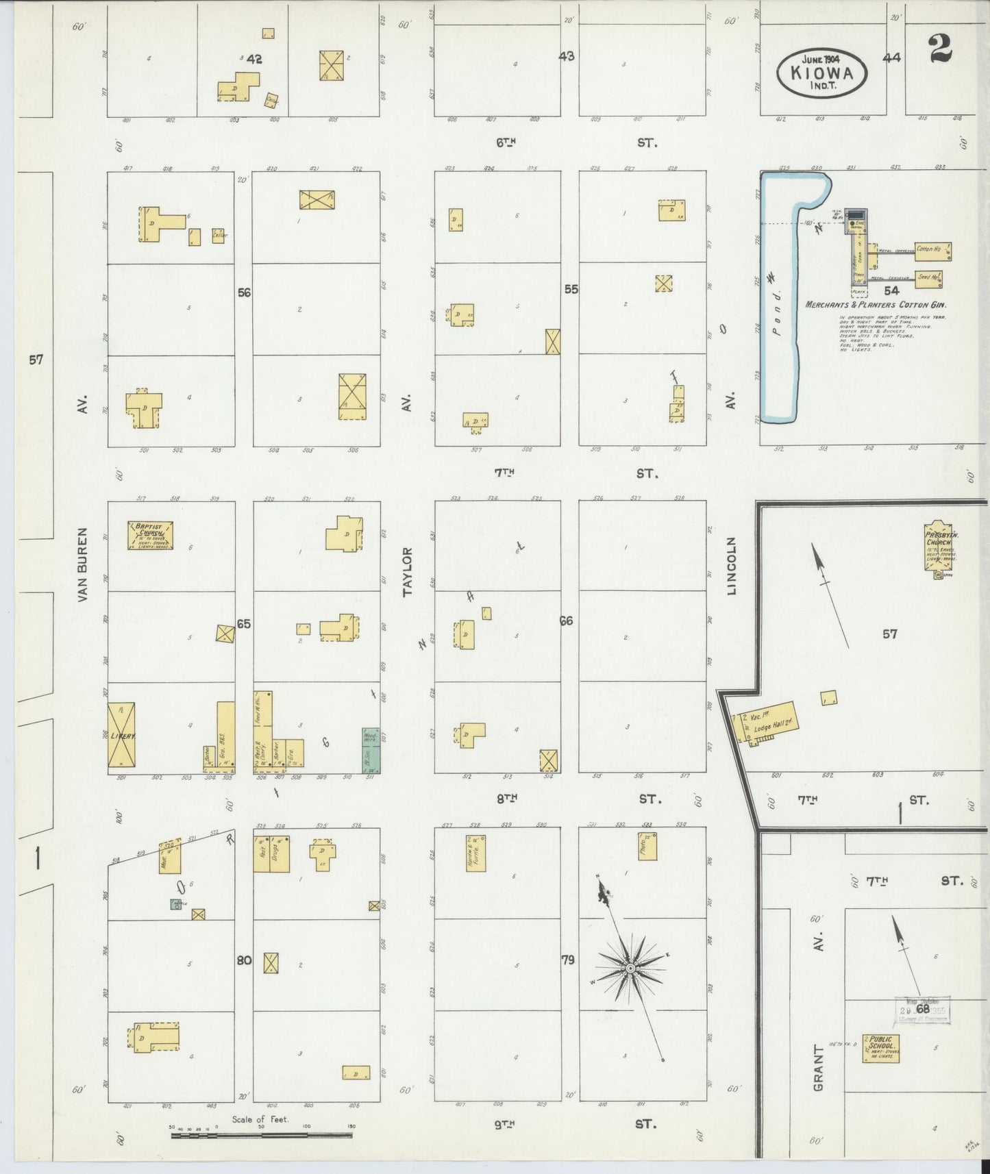 Sanborn Fire Insurance Map from Kiowa, Pittsburg County, Oklahoma (1904), Sheet #0002 - Complete Map Set gallery image, historic Sanborn map, vintage wall art, Oklahoma Oklahoma