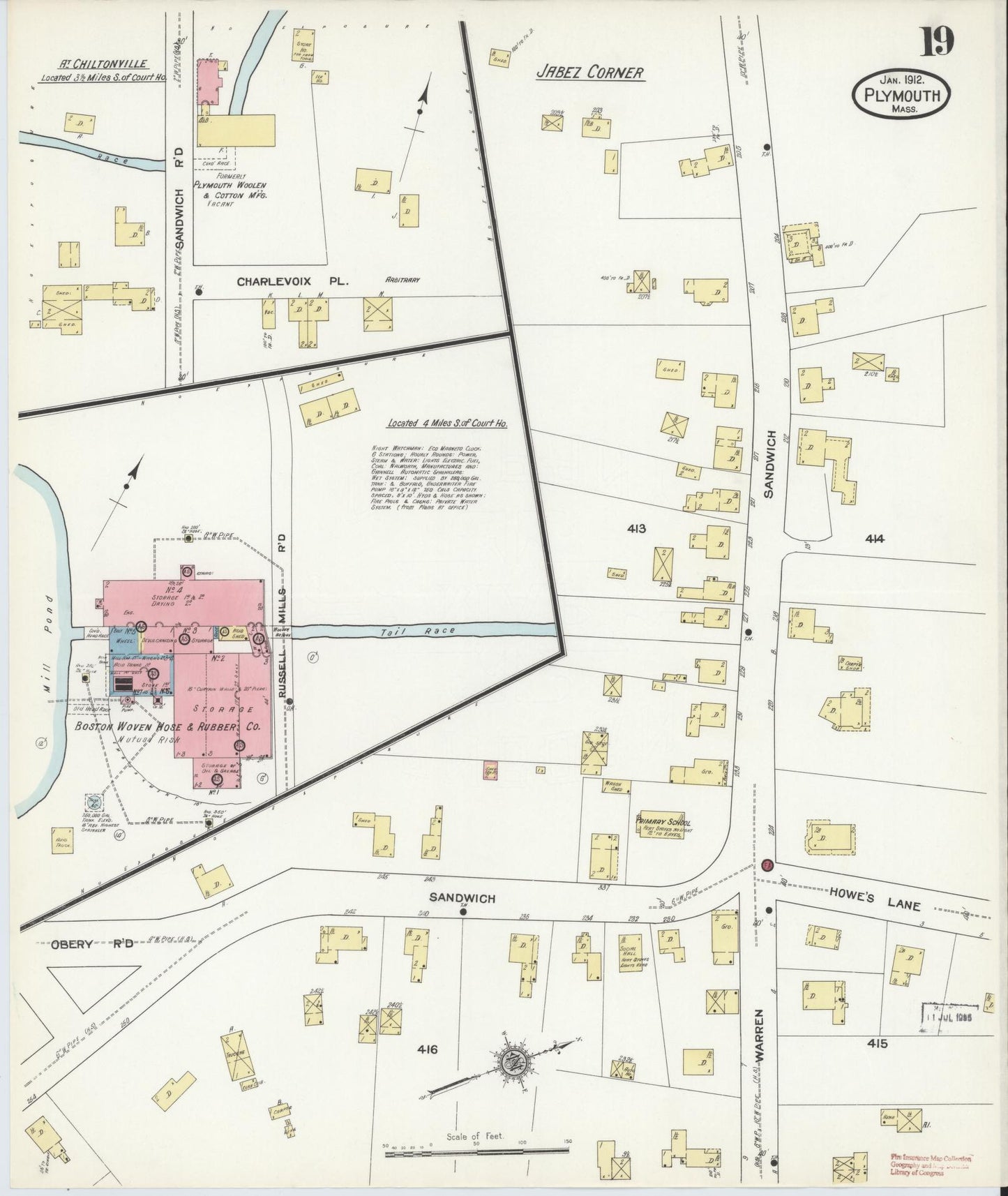 Sanborn Fire Insurance Map from Plymouth, Plymouth County, Massachusetts (1912), Sheet #0019 - Historic Sanborn Fire Insurance Map Print, vintage old map wall art, antique decor, genealogy gift, Massachusetts Massachusetts map