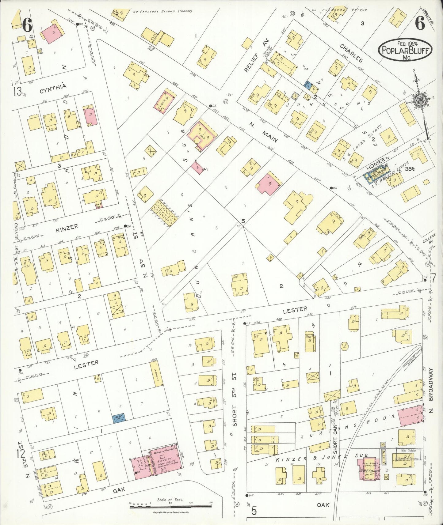 Sanborn Fire Insurance Map from Poplar Bluff, Butler County, Missouri (1924), Sheet #0006 - Historic Sanborn Fire Insurance Map Print, vintage old map wall art, antique decor, genealogy gift, Missouri Missouri map