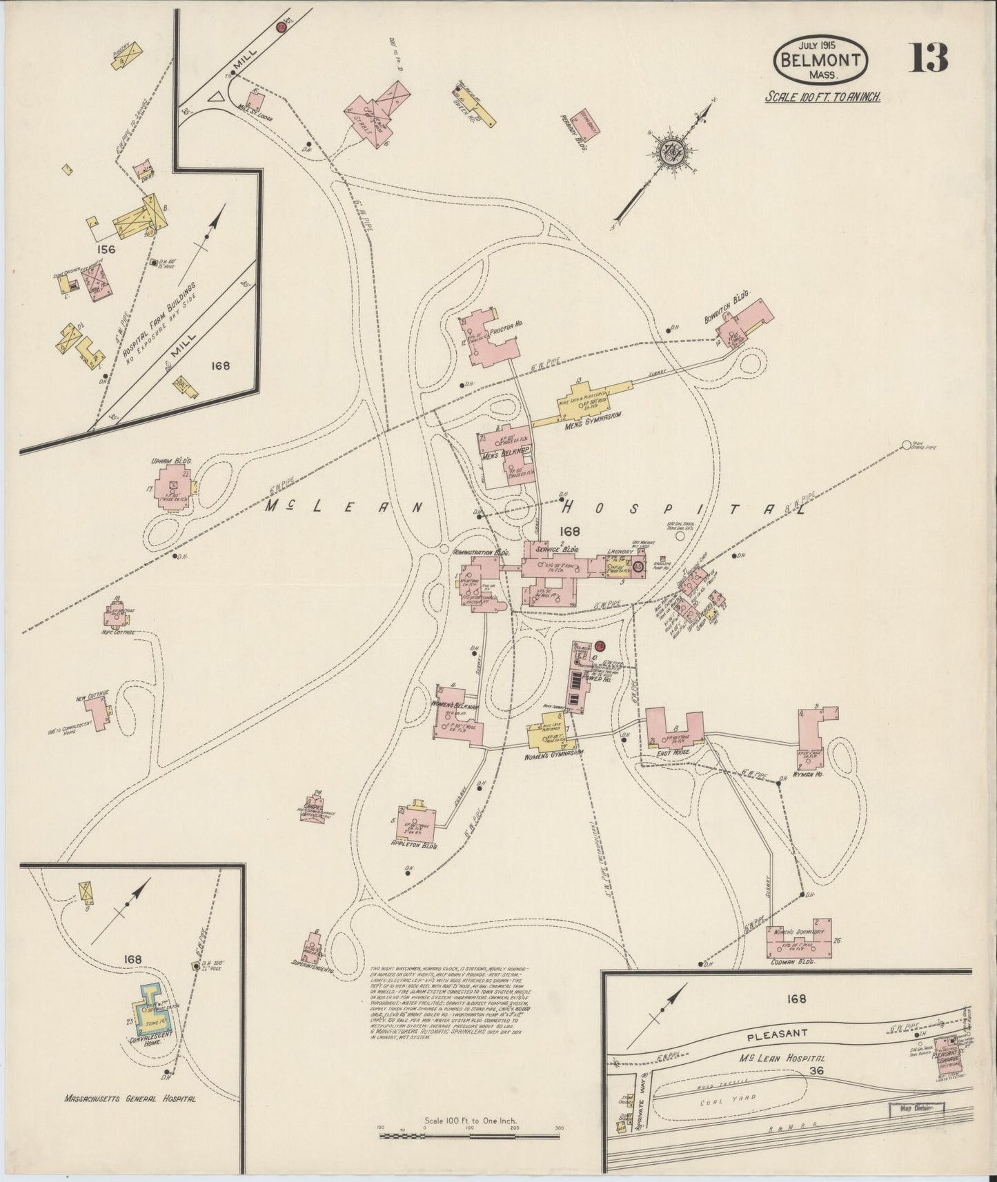 Sanborn Fire Insurance Map from Belmont, Middlesex County, Massachusetts (1915), Sheet #0013 - Complete Map Set gallery image, historic Sanborn map, vintage wall art, Massachusetts Massachusetts