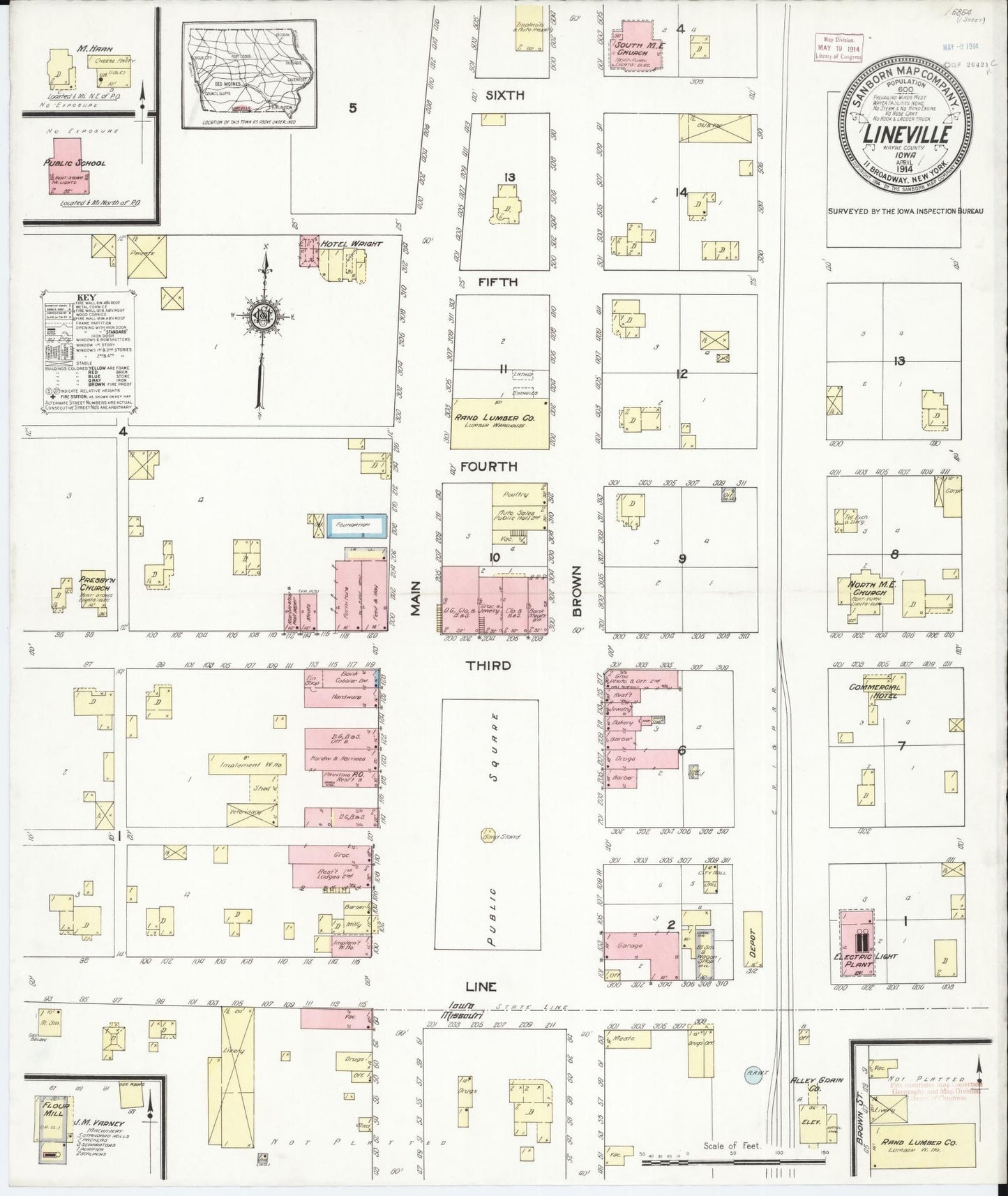 Sanborn Fire Insurance Map from Lineville, Wayne County, Iowa (1914), Sheet #0001 - Historic Sanborn Fire Insurance Map Print, vintage old map wall art