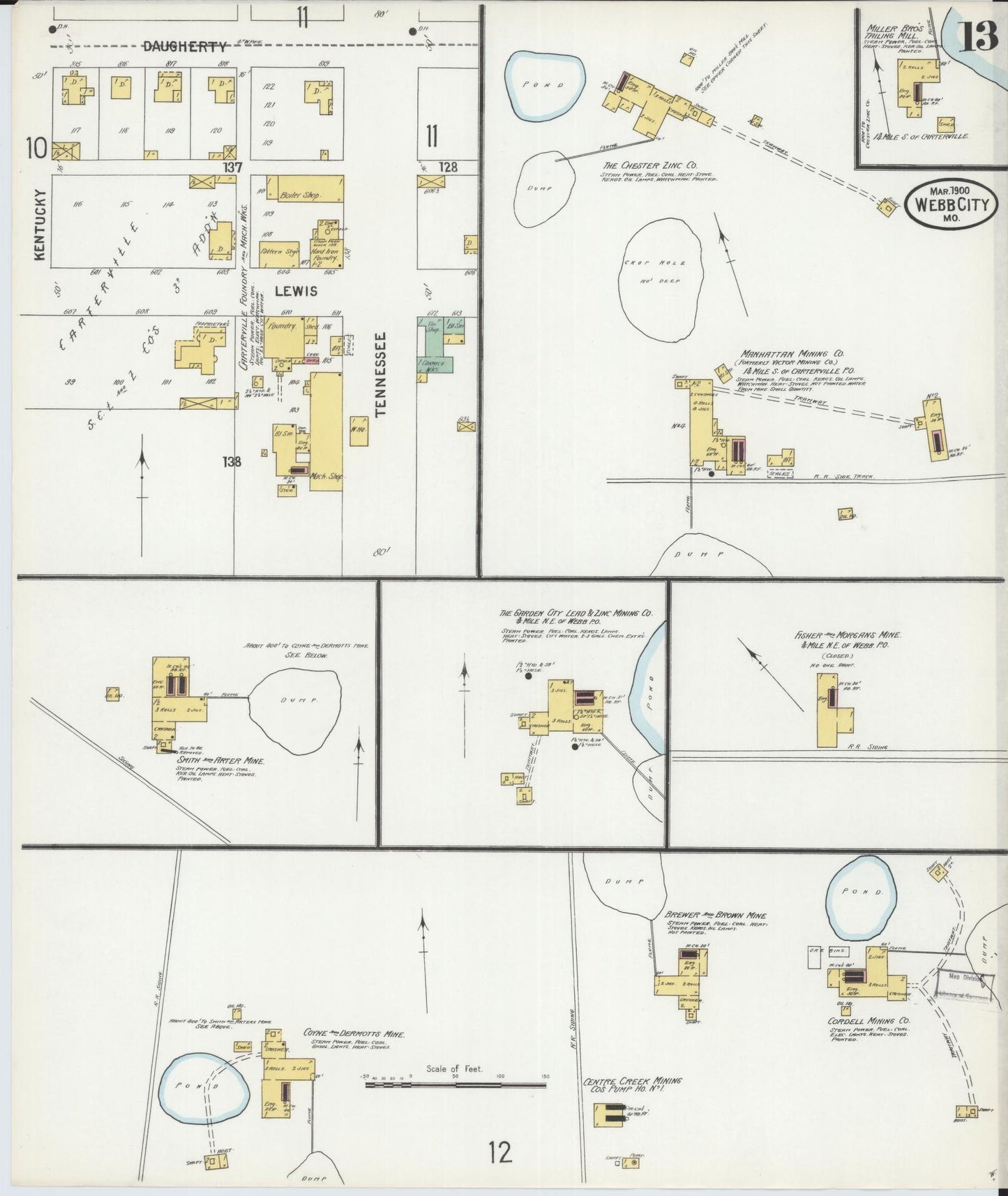 Sanborn Fire Insurance Map from Webb City, Jasper County, Missouri (1900), Sheet #0013 - Historic Sanborn Fire Insurance Map Print, vintage old map wall art, antique decor, genealogy gift, Missouri Missouri map