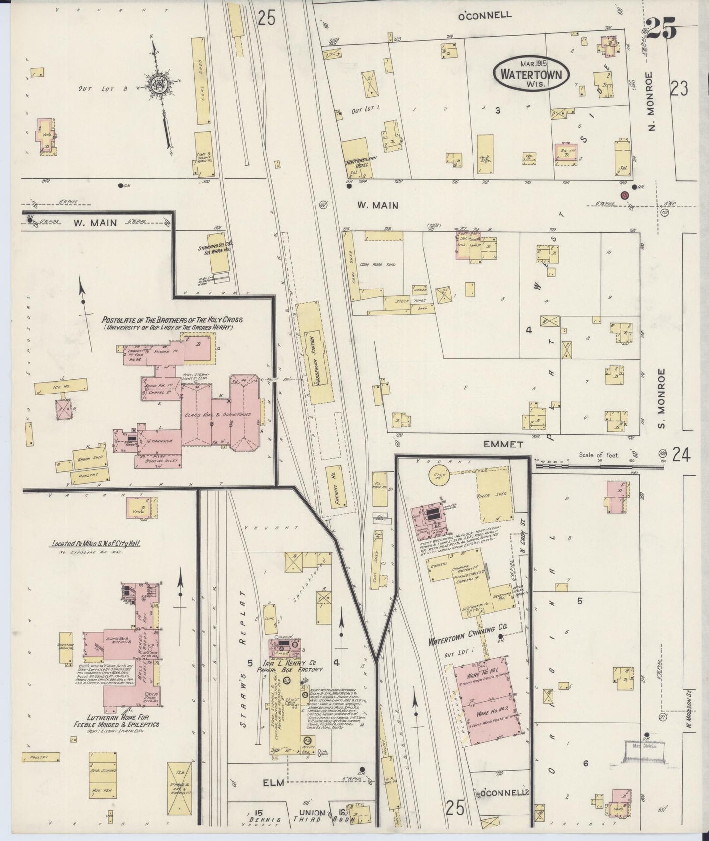 Sanborn Fire Insurance Map from Watertown, Jefferson County, Wisconsin (1915), Sheet #0026 - Historic Sanborn Fire Insurance Map Print, vintage old map wall art, antique decor, genealogy gift, Wisconsin Wisconsin map