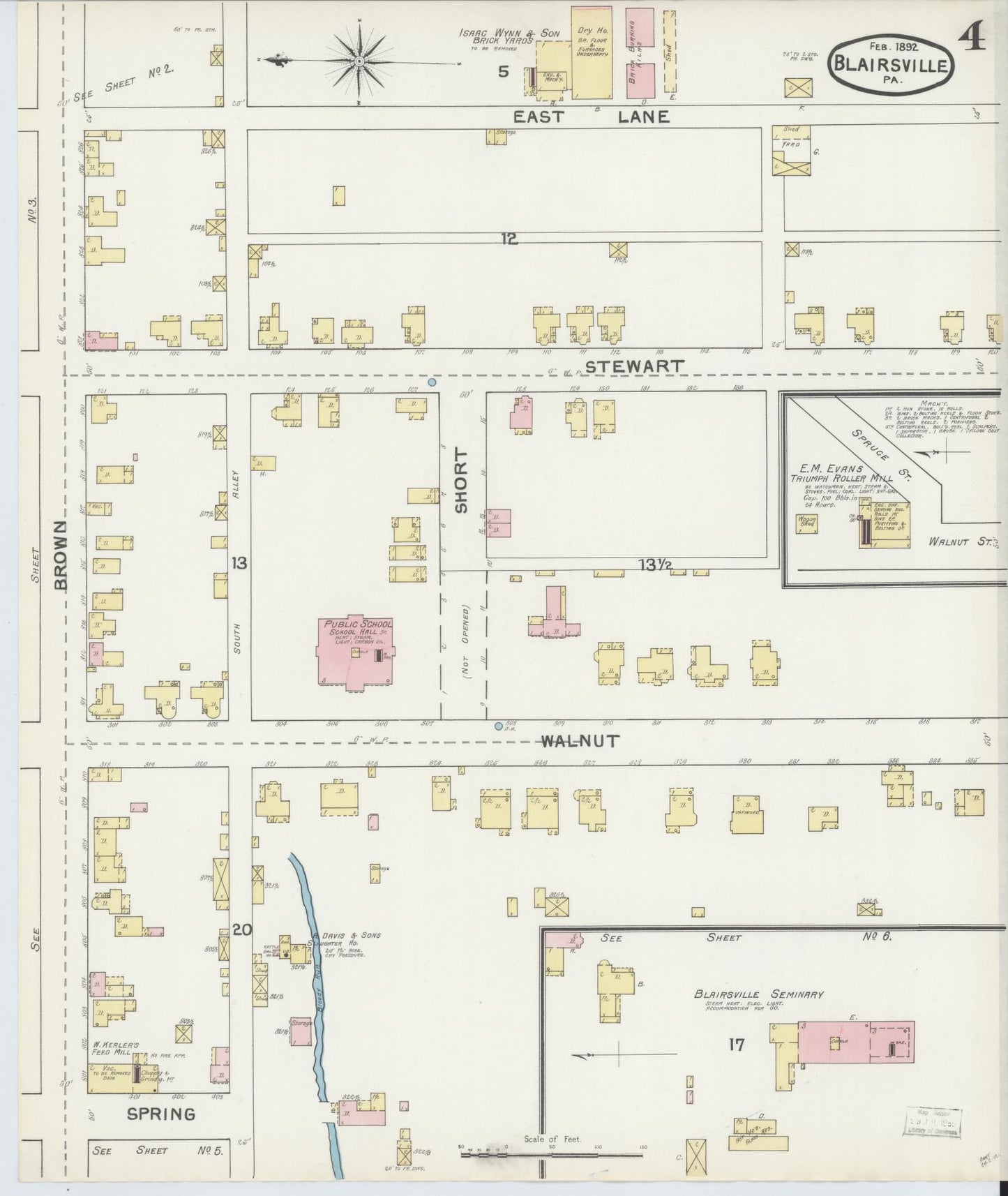 Sanborn Fire Insurance Map from Blairsville, Indiana County, Pennsylvania (1892), Sheet #0004 - Historic Sanborn Fire Insurance Map Print, vintage old map wall art, antique decor, genealogy gift, Pennsylvania Pennsylvania map