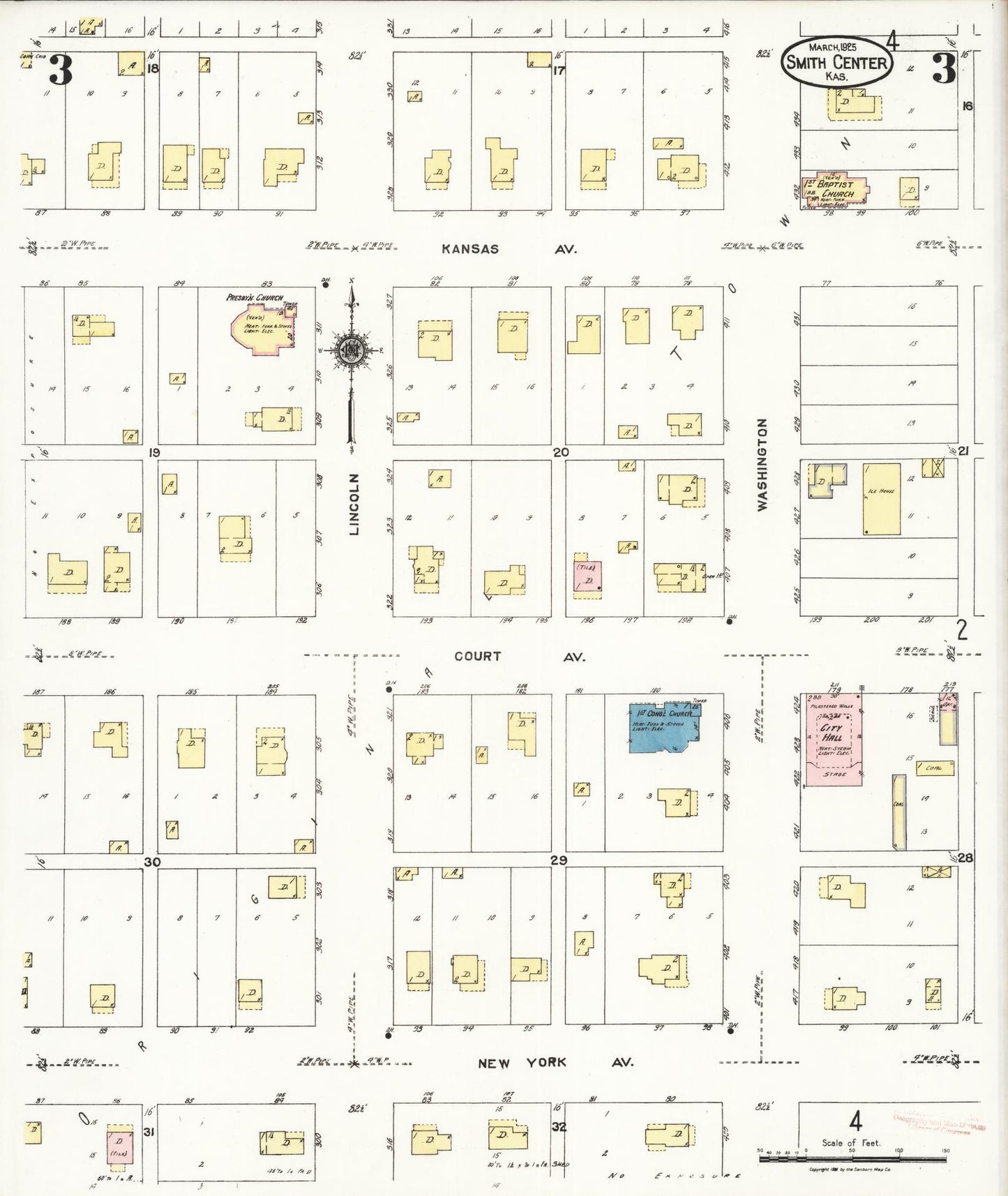 Sanborn Fire Insurance Map from Smith Center, Smith County, Kansas (1925), Sheet #0003 - Historic Sanborn Fire Insurance Map Print, vintage old map wall art, antique decor, genealogy gift, Kansas Kansas map