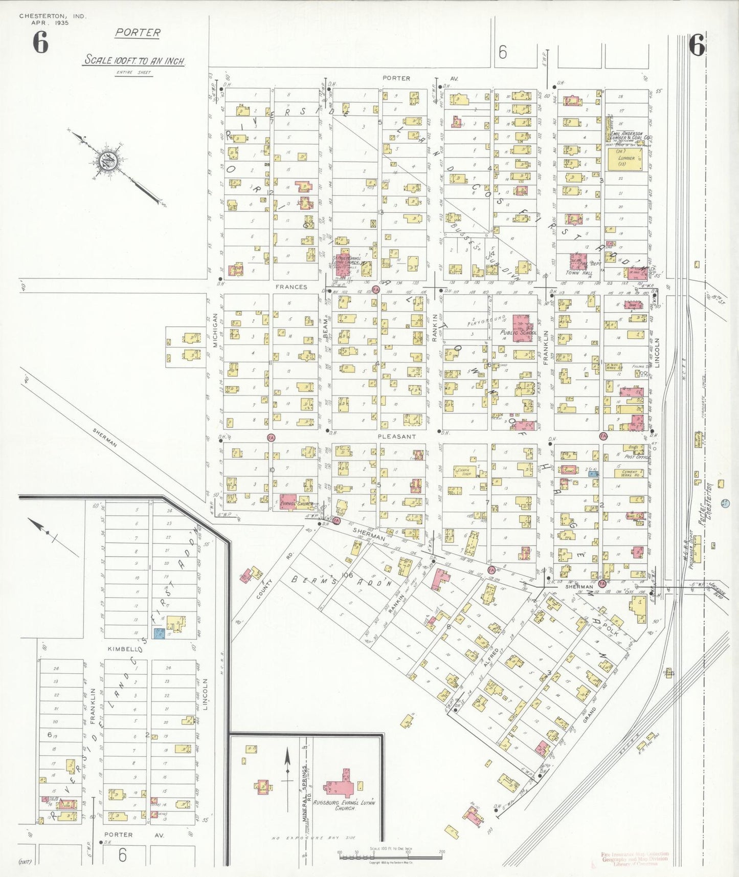 Sanborn Fire Insurance Map from Chesterton, Porter County, Indiana (1935), Sheet #0006 - Complete Map Set gallery image, historic Sanborn map, vintage wall art, Indiana Indiana