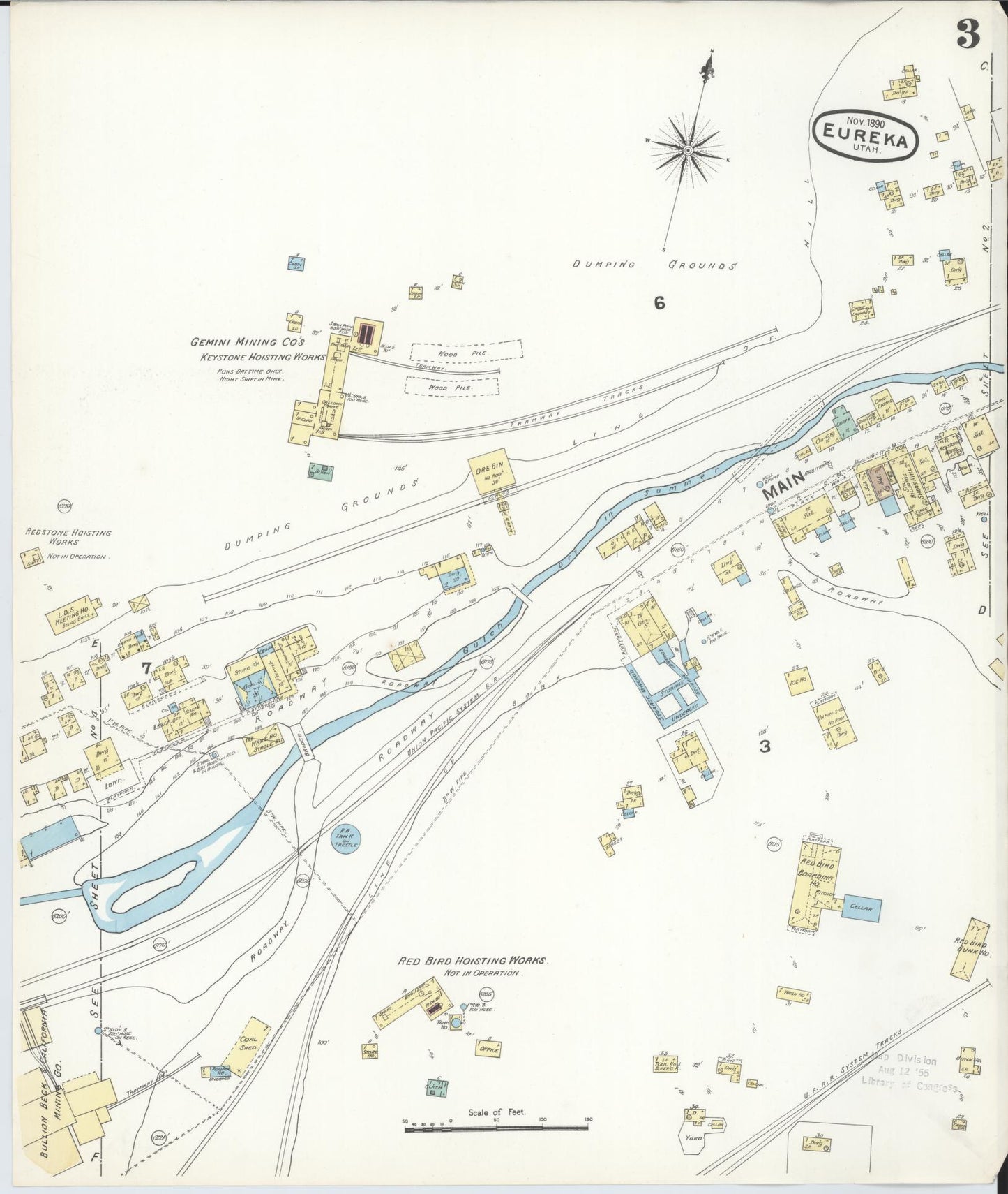 Sanborn Fire Insurance Map from Eureka, Juab County, Utah (1890), Sheet #0003 - Historic Sanborn Fire Insurance Map Print, vintage old map wall art, antique decor, genealogy gift, Utah Utah map