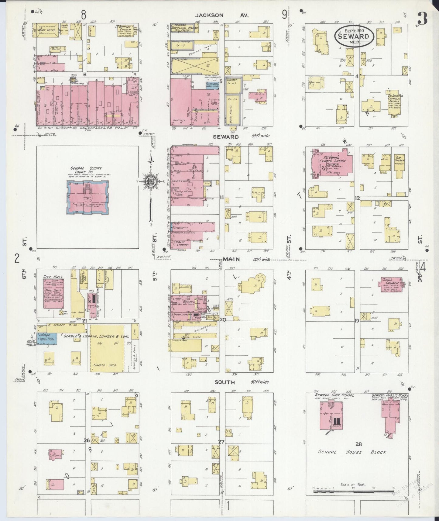 Sanborn Fire Insurance Map from Seward, Seward County, Nebraska (1910), Sheet #0003 - Historic Sanborn Fire Insurance Map Print, vintage old map wall art, antique decor, genealogy gift, Nebraska Nebraska map