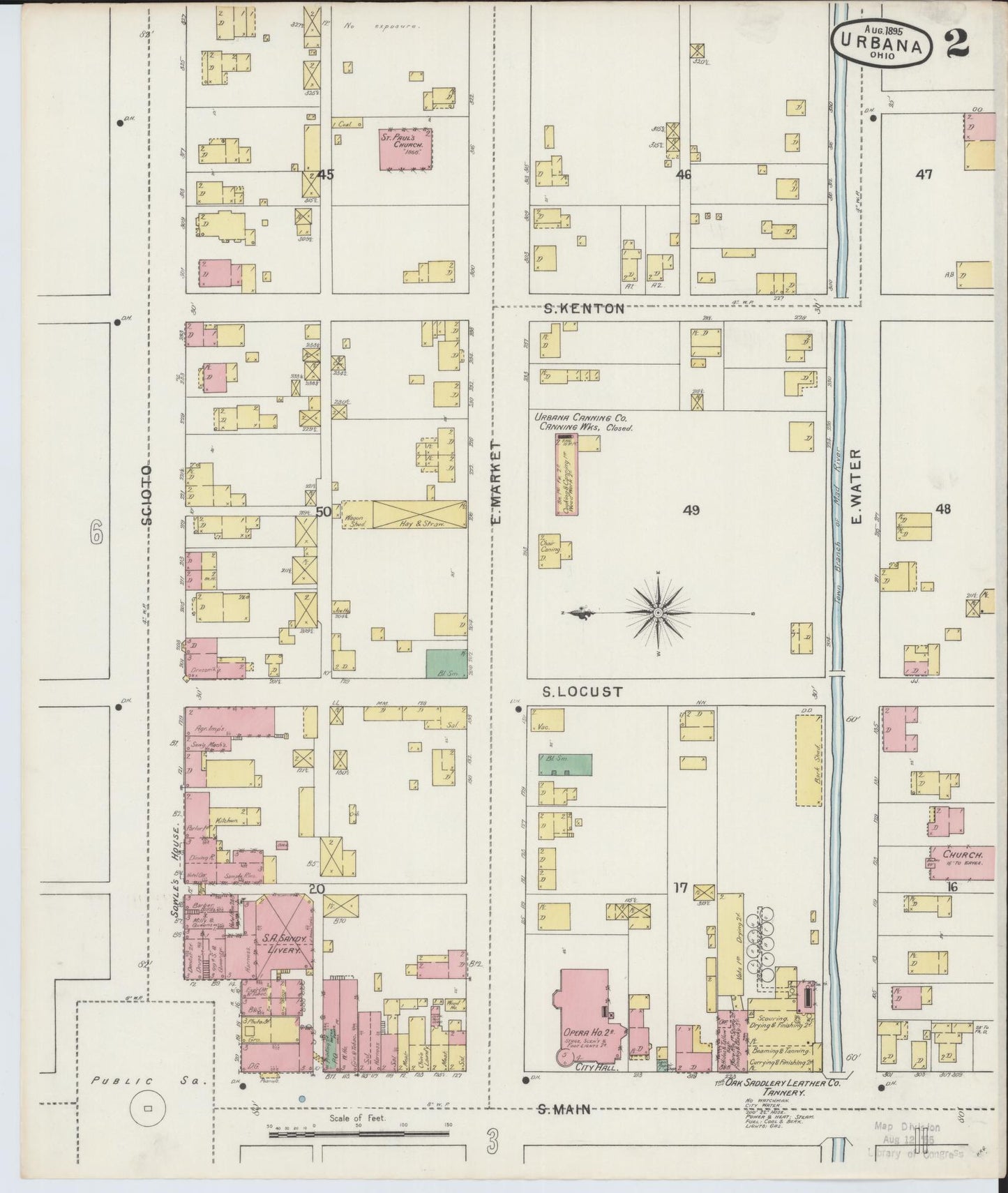 Sanborn Fire Insurance Map from Urbana, Champaign County, Ohio (1895), Sheet #0002 - Historic Sanborn Fire Insurance Map Print, vintage old map wall art, antique decor, genealogy gift, Ohio Ohio map