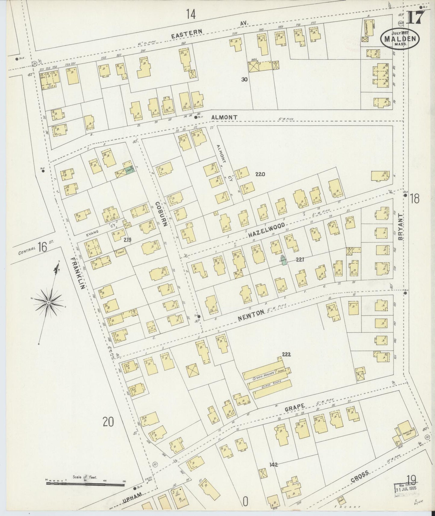 Sanborn Fire Insurance Map from Malden, Middlesex County, Massachusetts (1897), Sheet #0017 - Historic Sanborn Fire Insurance Map Print, vintage old map wall art, antique decor, genealogy gift, Massachusetts Massachusetts map