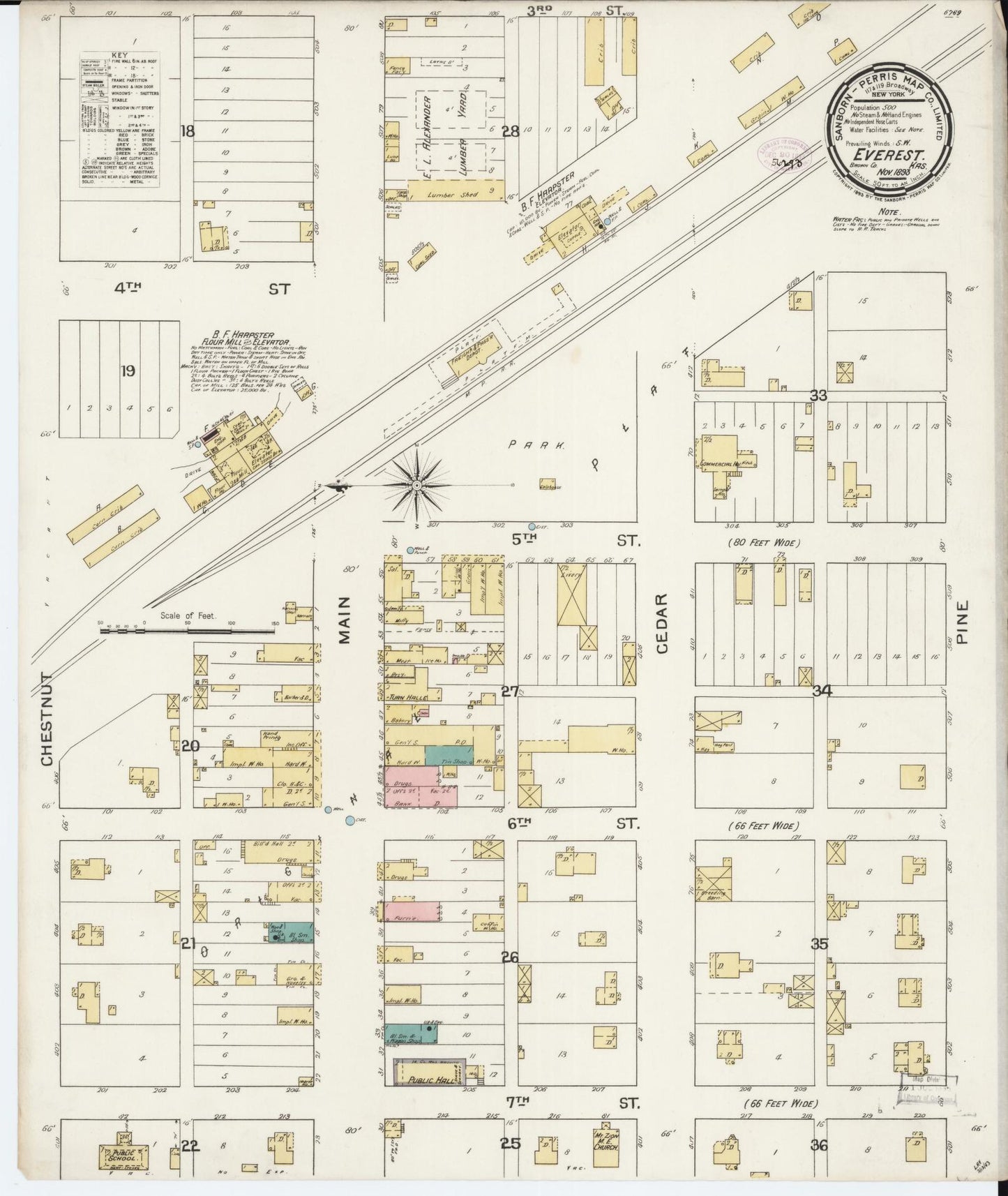 Sanborn Fire Insurance Map from Everest, Brown County, Kansas (1893), Sheet #0001 - Historic Sanborn Fire Insurance Map Print, vintage old map wall art, antique decor, genealogy gift, Kansas Kansas map