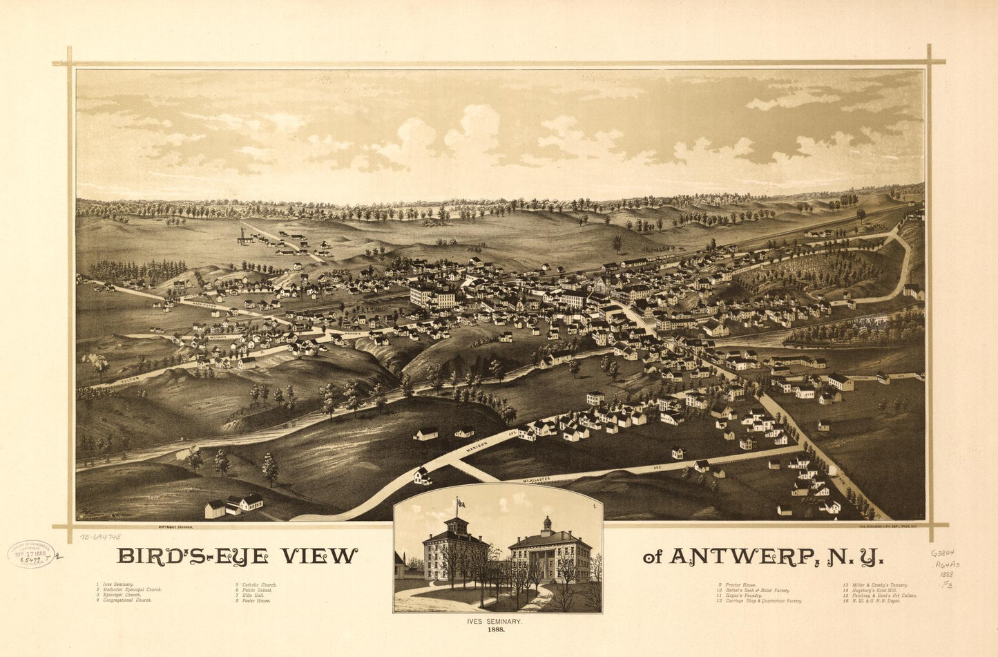 Bird's-eye view of Antwerp, N.Y. (1888) – Historic Bird’s-Eye View Panorama Print