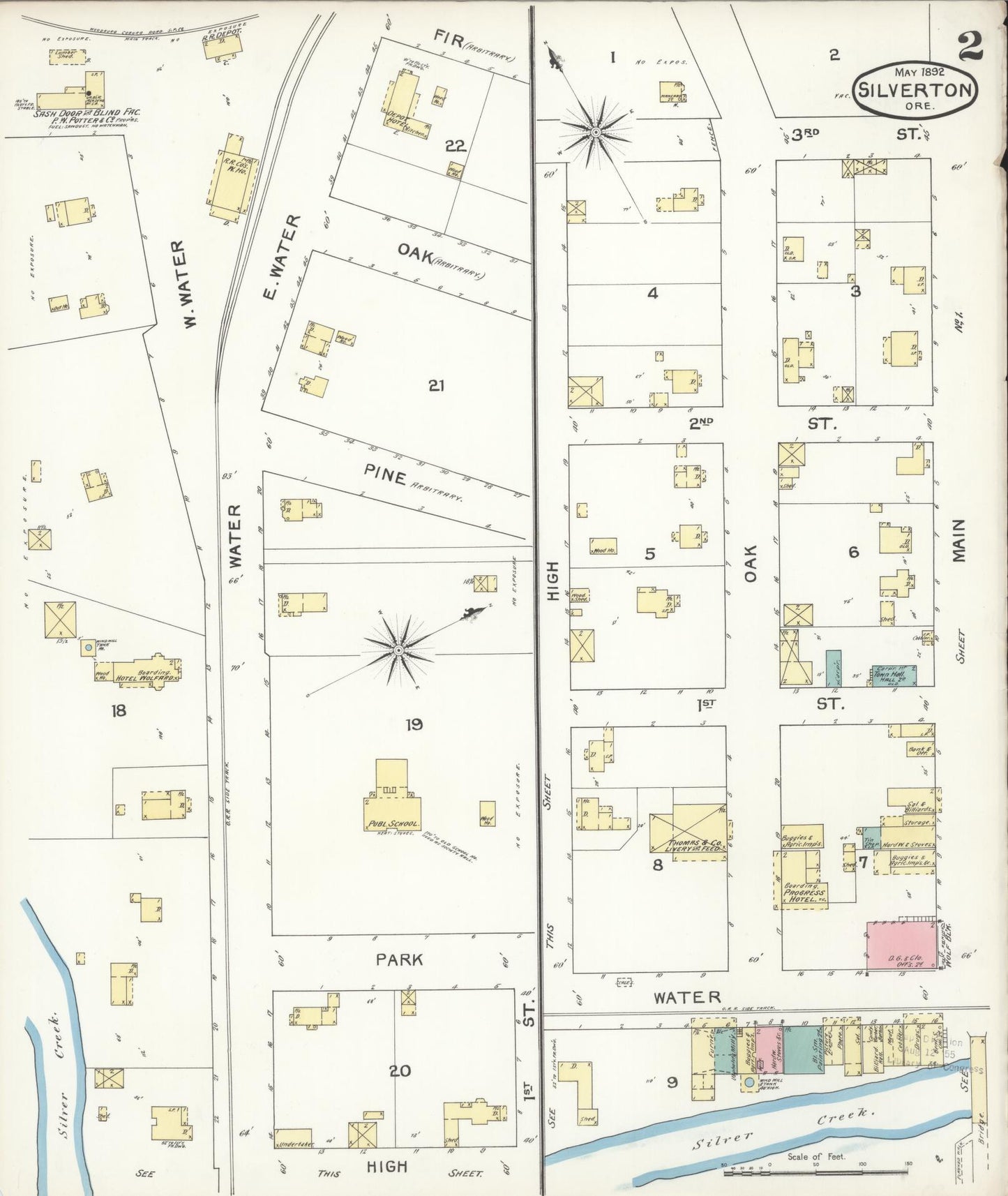 Sanborn Fire Insurance Map from Silverton, Marion County, Oregon (1892), Sheet #0002 - Historic Sanborn Fire Insurance Map Print, vintage old map wall art, antique decor, genealogy gift, Oregon Oregon map